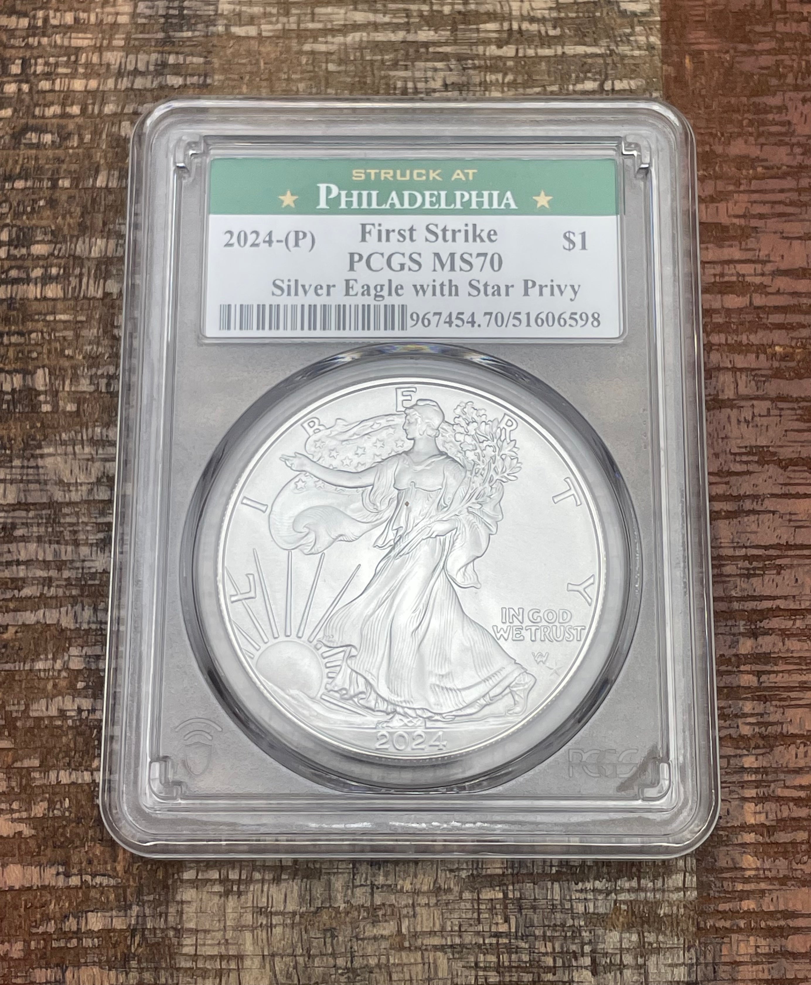 2024 $1 US American Silver Eagle with Star Privy~First Strike~ PCGS MS70