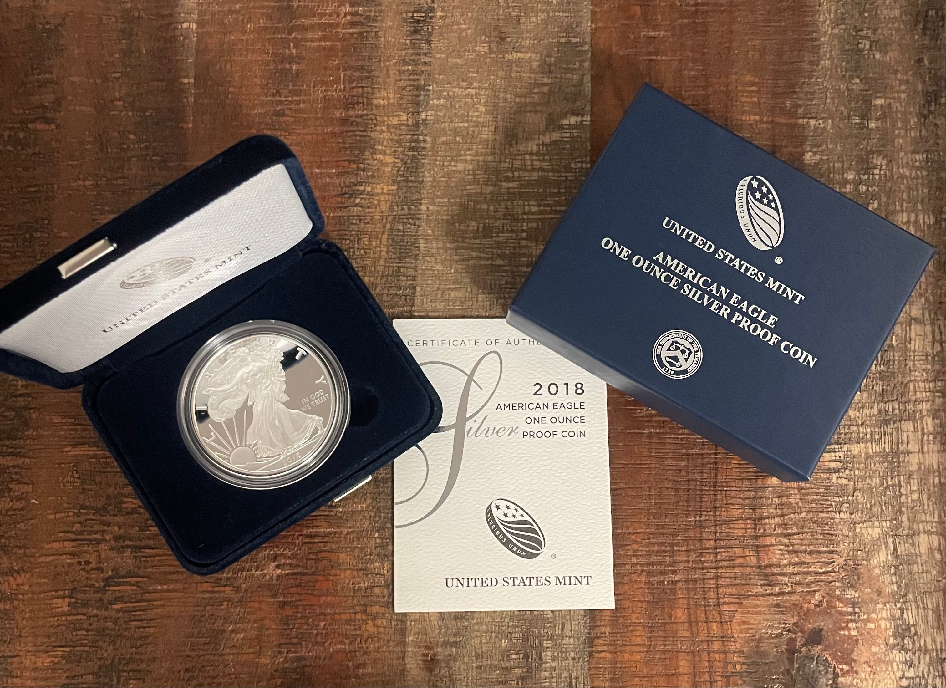 2018-W $1 US American Silver Eagle Proof Coin~Capsule, Presentation Case, Box, with COA.