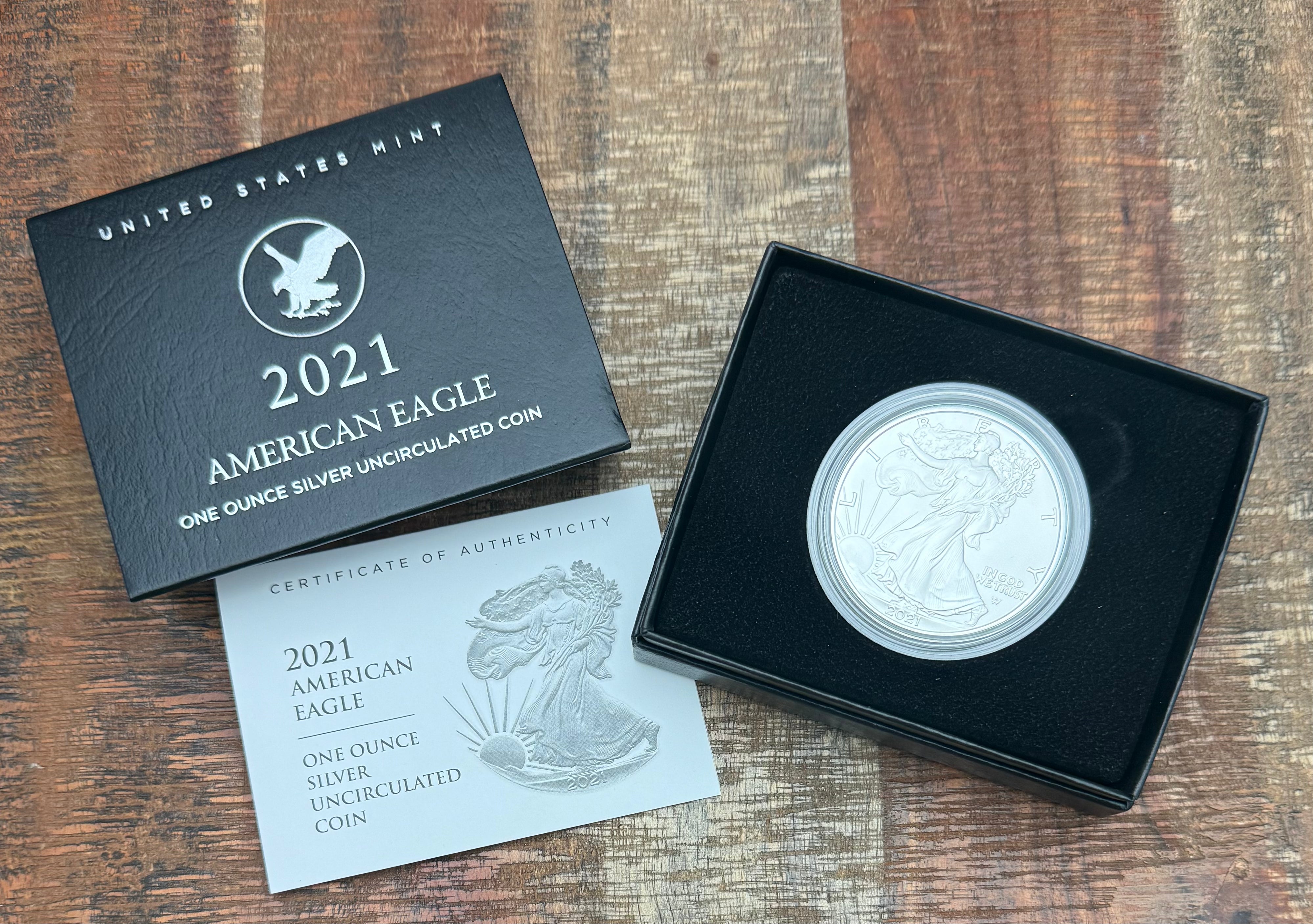 2021-W $1 US American Silver Eagle Coin ~ Type II ~Capsule, Presentation Case, Box, with COA.
