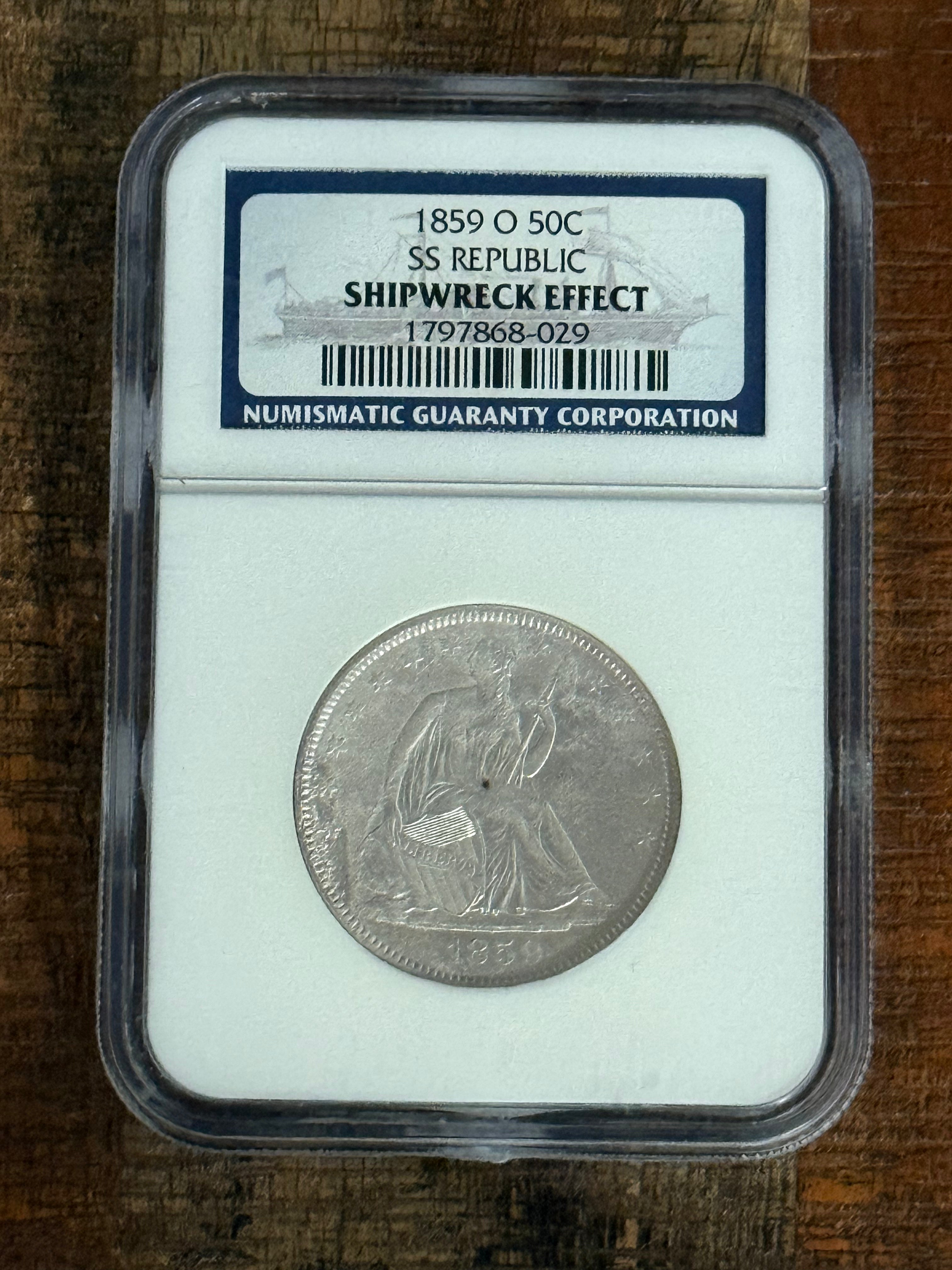 1859-O 50C Seated Liberty Half Dollar NGC Certified Shipwreck Effect ~ SS Republic Shipwreck