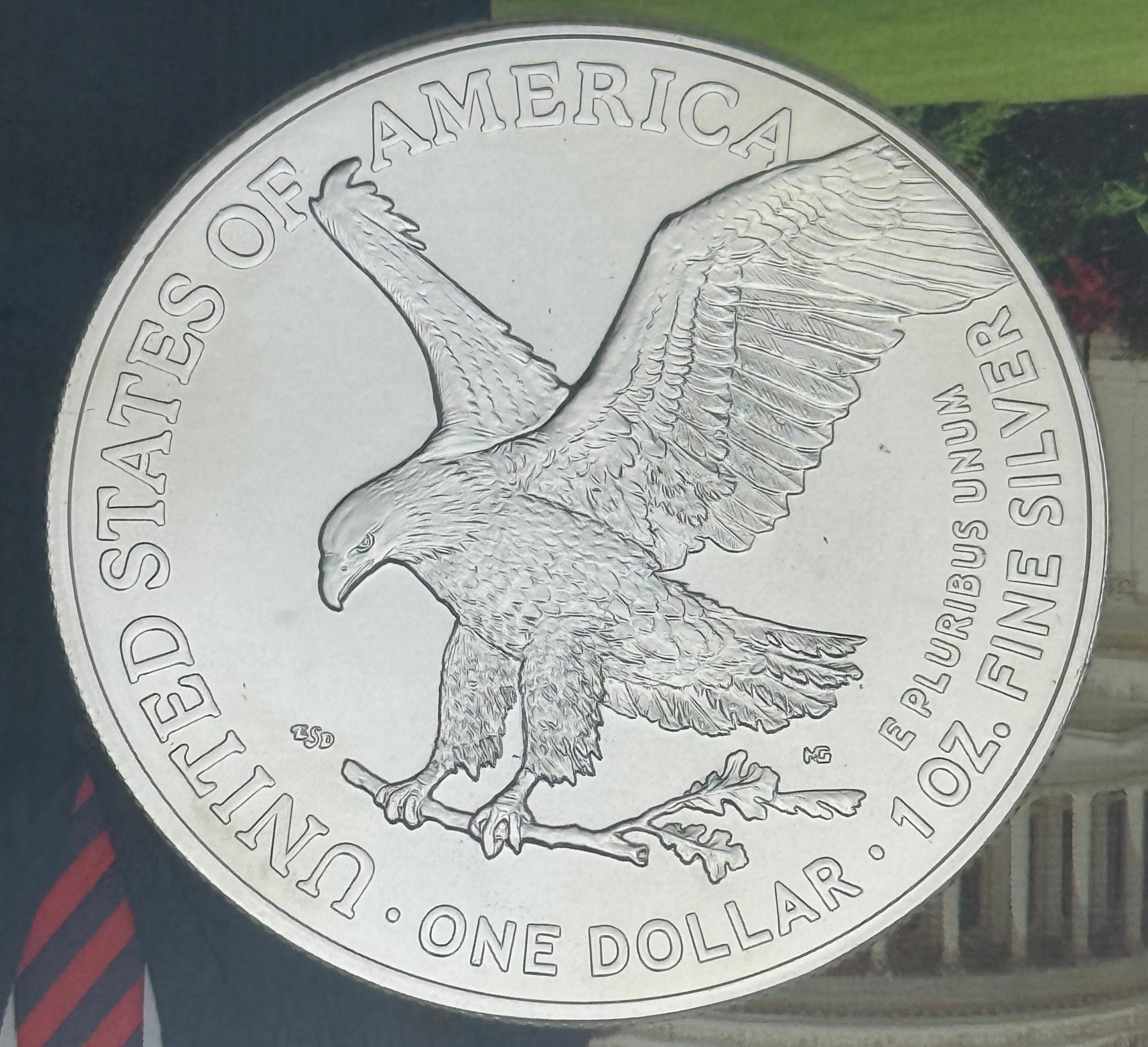 2021 $1 US American Silver Eagle, Eagle Landing T-2, FDOI, NGC MS69, Trump 45th Label President