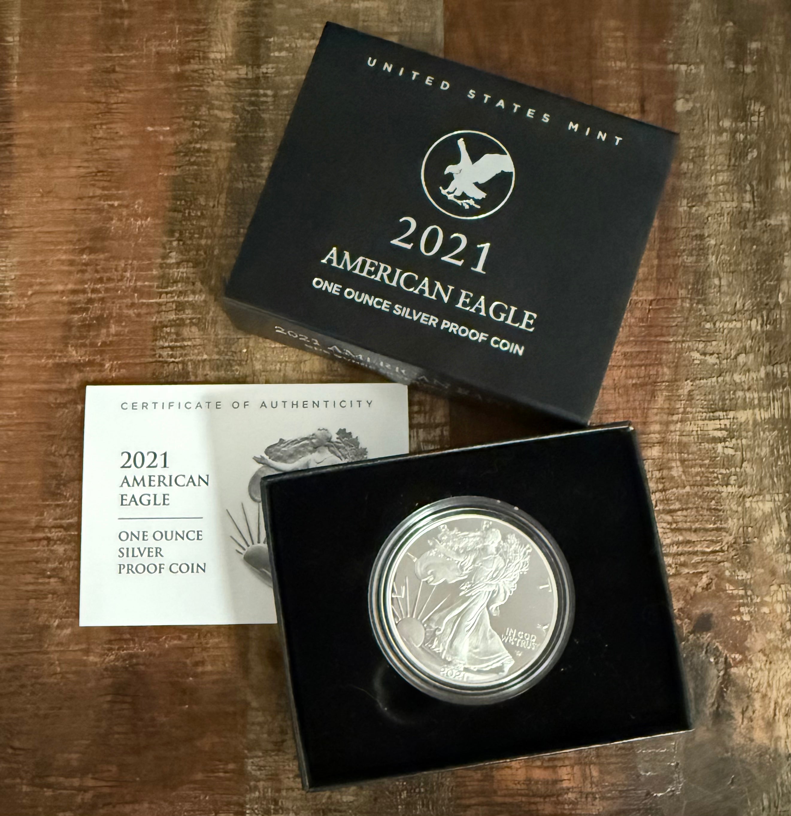 2021-W $1 US American Silver Eagle Proof Coin ~ Type II ~Capsule, Presentation Case, Box, with COA. (Copy)