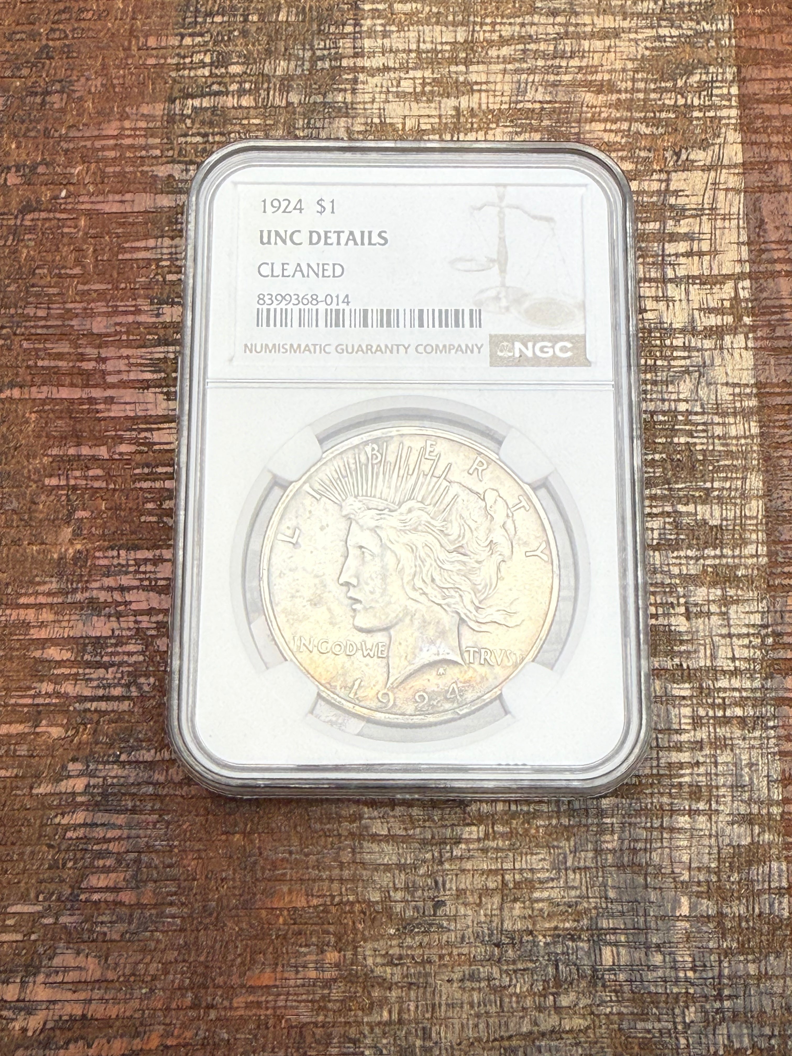 1924 $1 US Peace Dollar NGC UNC Details ~ Cleaned