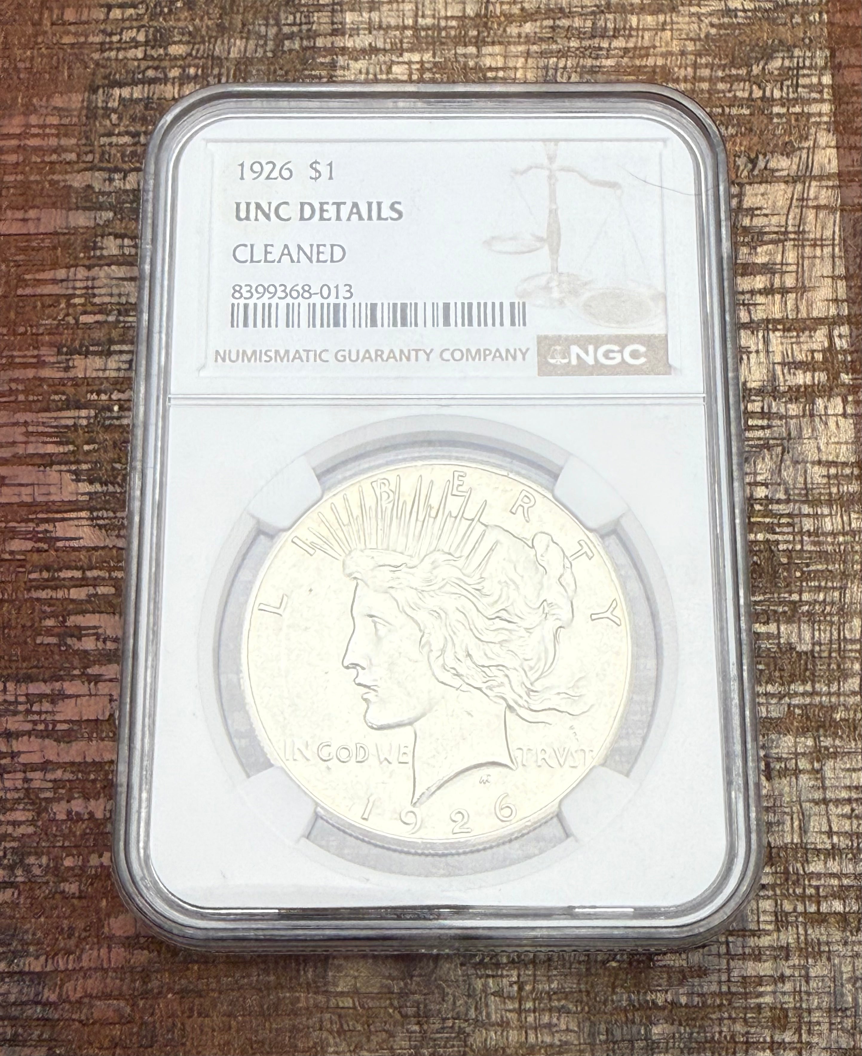 1926 $1 US Silver Peace Dollar ~ NGC UNC  Details-Cleaned