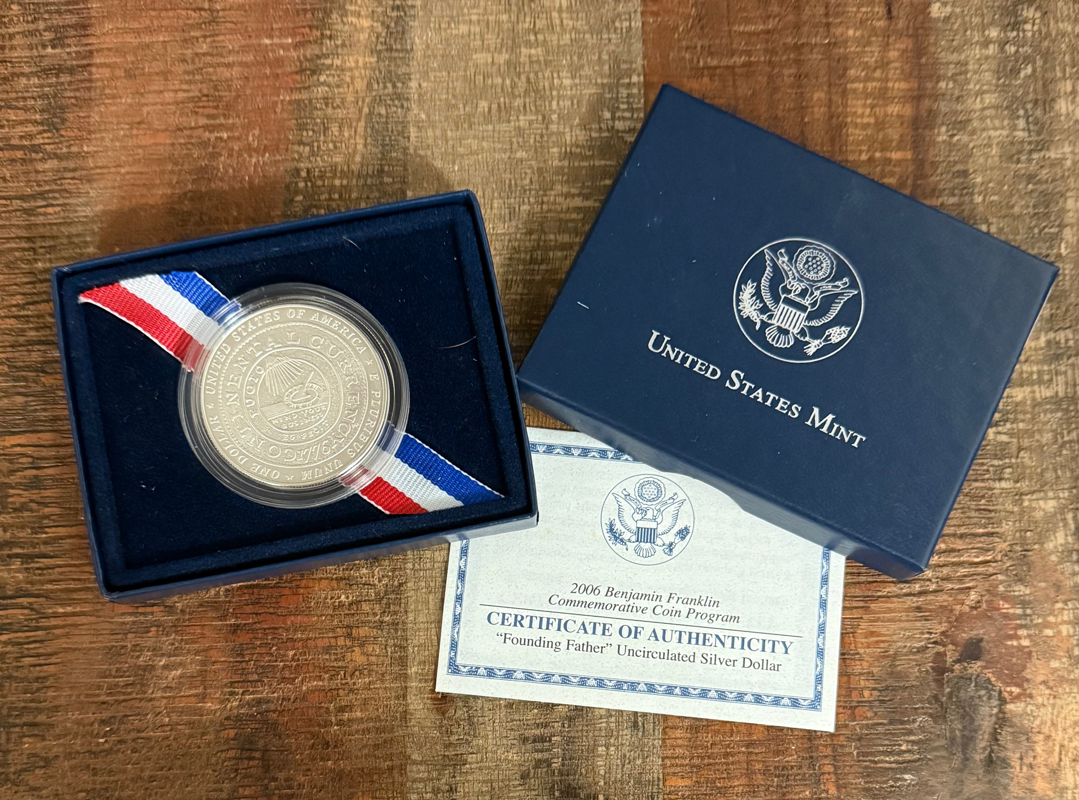 2006 Benjamin Franklin Commemorative Coin Program~"Founding Father" Uncirculated Silver Dollar~ In OGP with COA