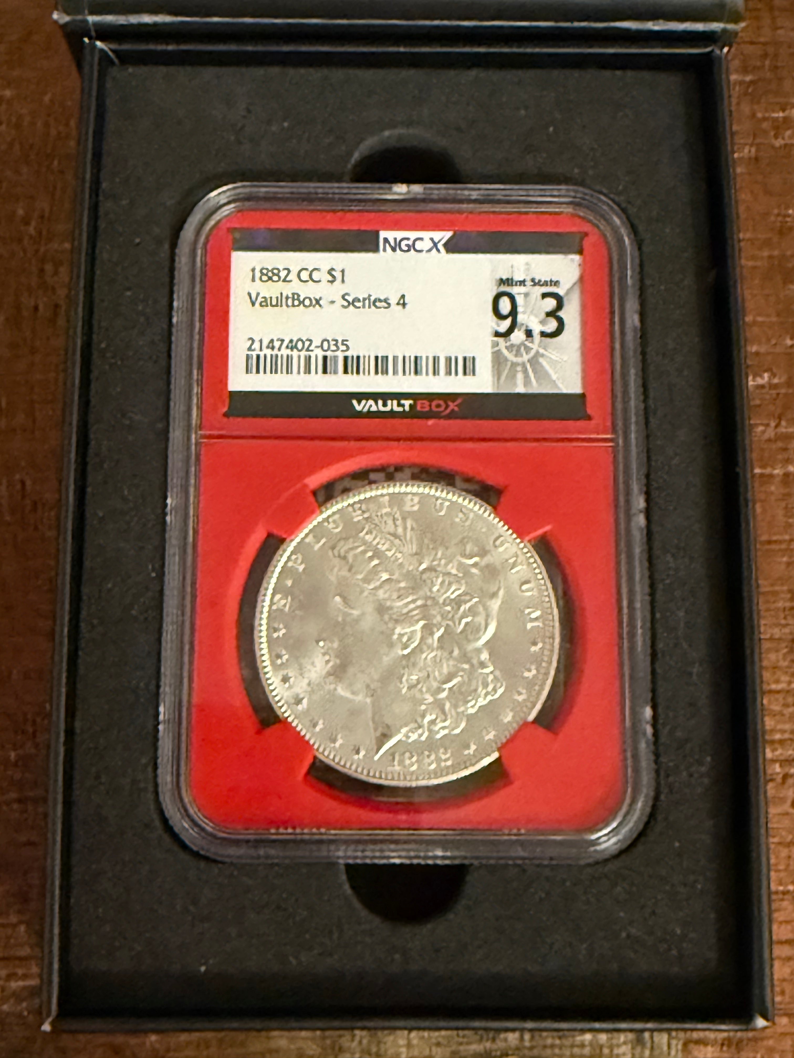1882 CC $1 Morgan Silver Dollar ~ VaultBox-Series 4 NGCX Mint State 9.3
