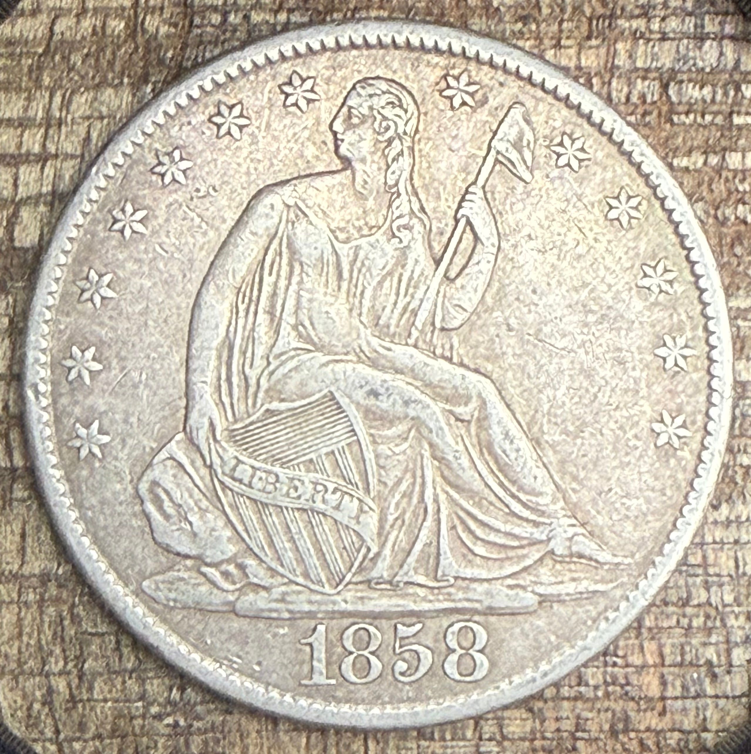 1858-O 50C US Seated Liberty Half Dollar