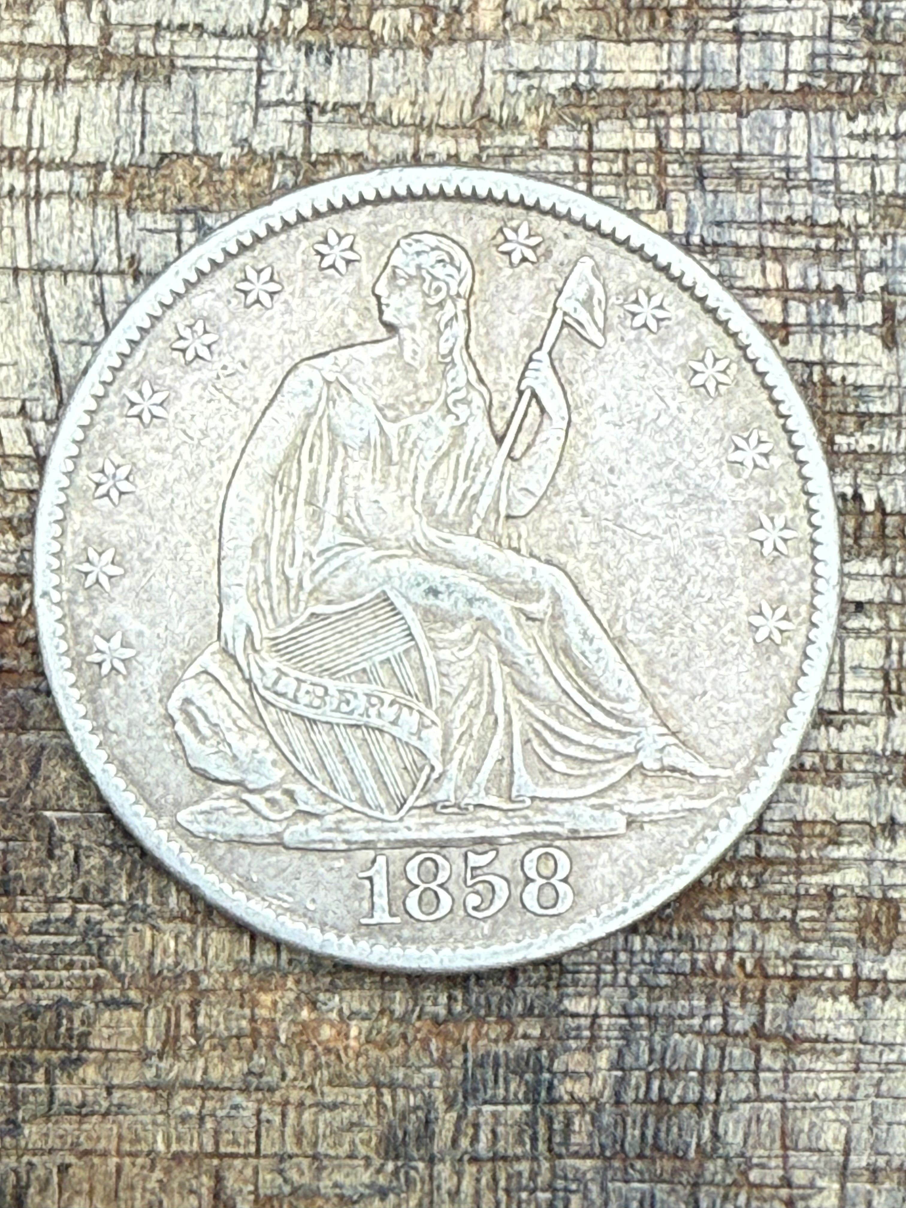 1858-O 50C US Seated Liberty Half Dollar