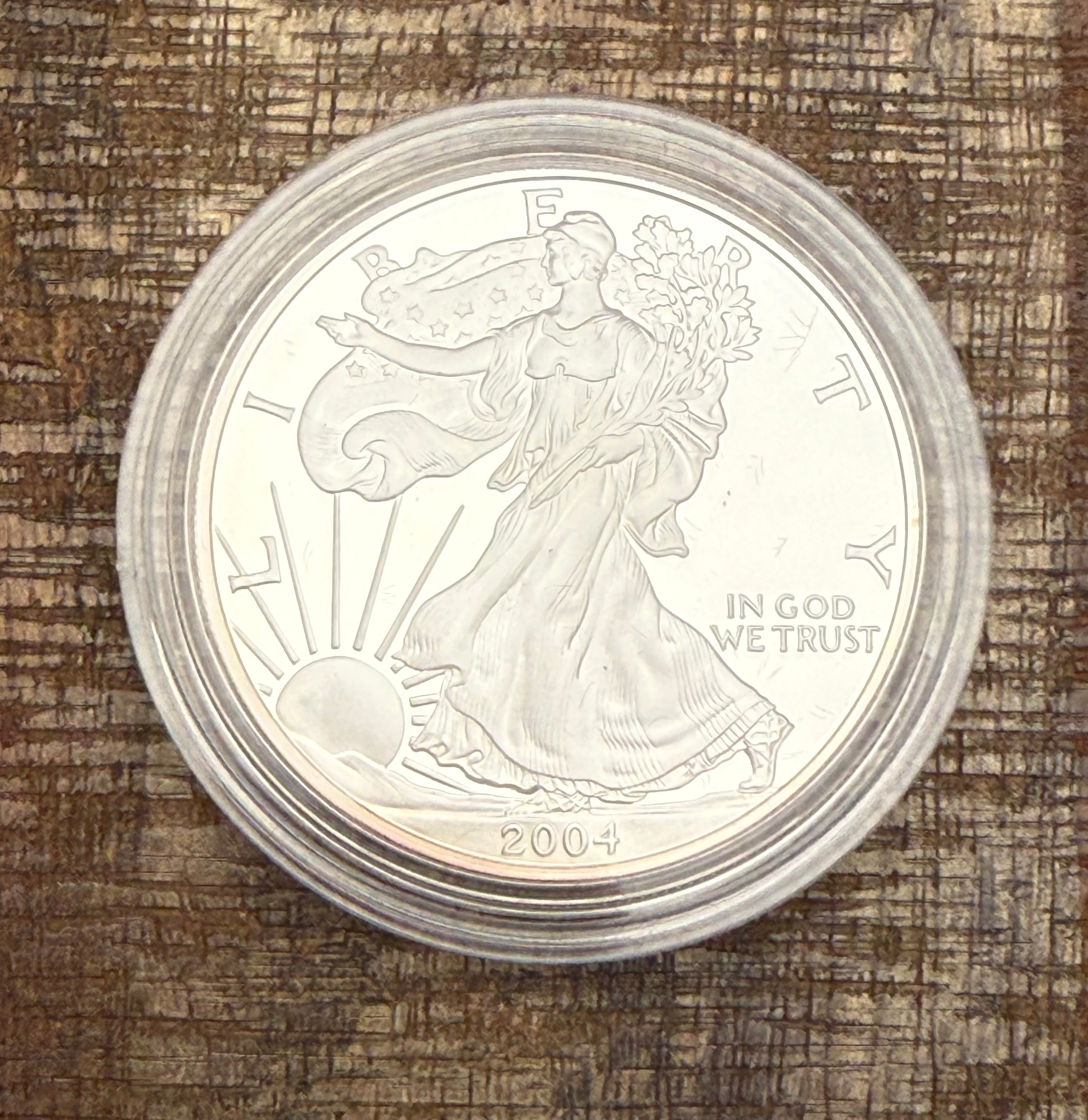 2004-W $1 US American Silver Eagle Proof Coin~Capsule, Presentation Case, and Box with COA