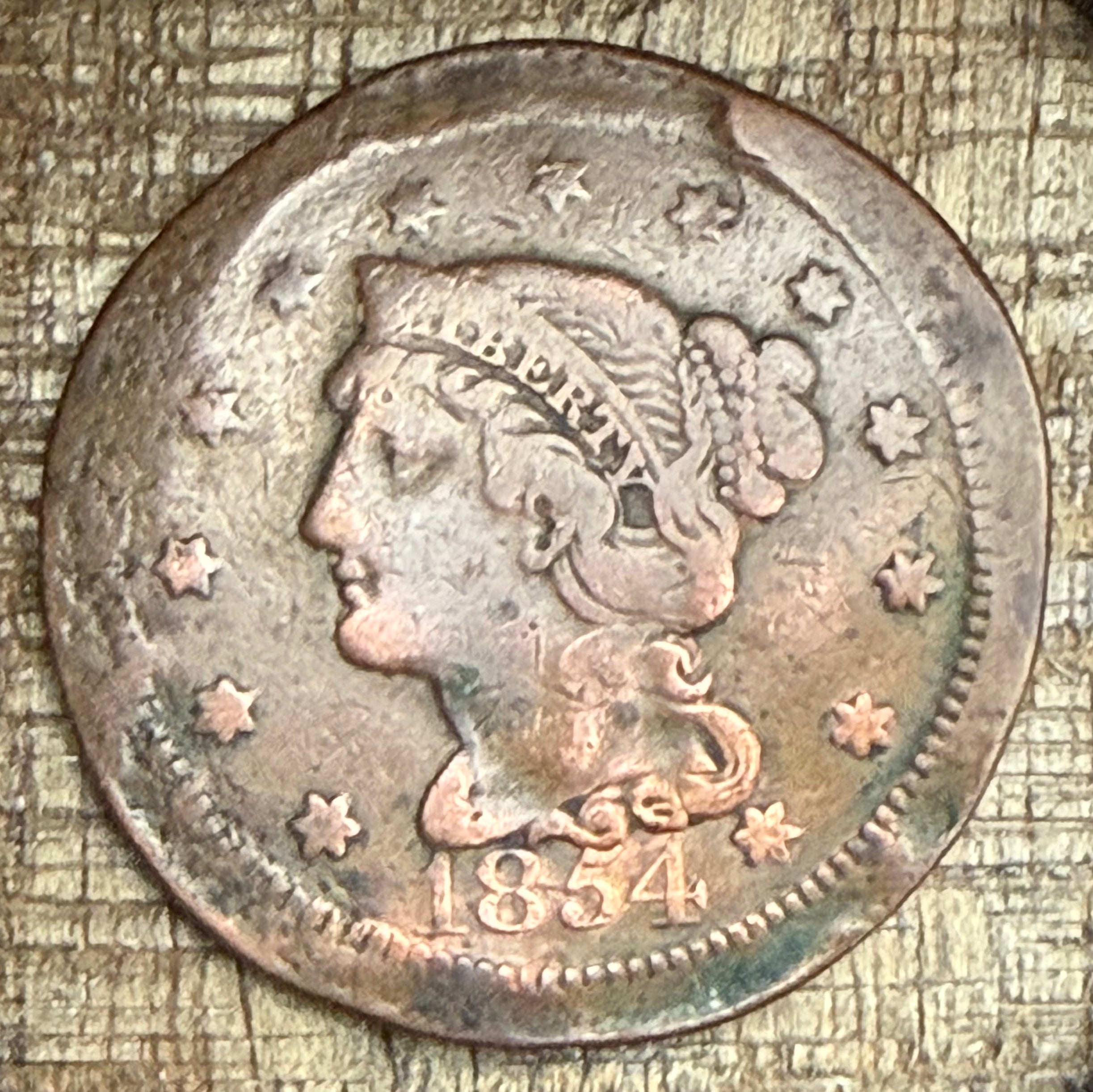 1854 1C US Large Cent ~ Coin Bent/Damaged