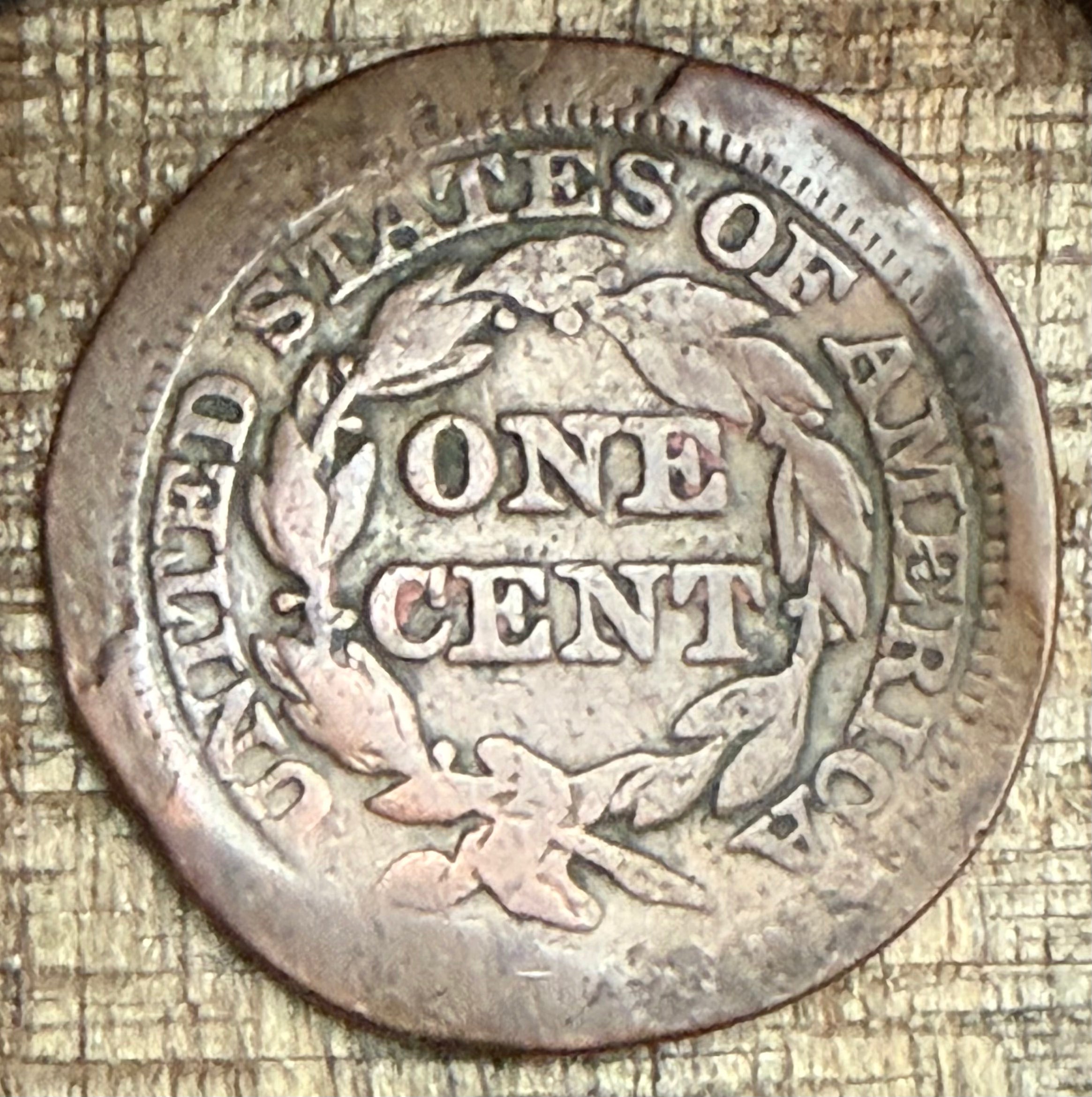 1854 1C US Large Cent ~ Coin Bent/Damaged