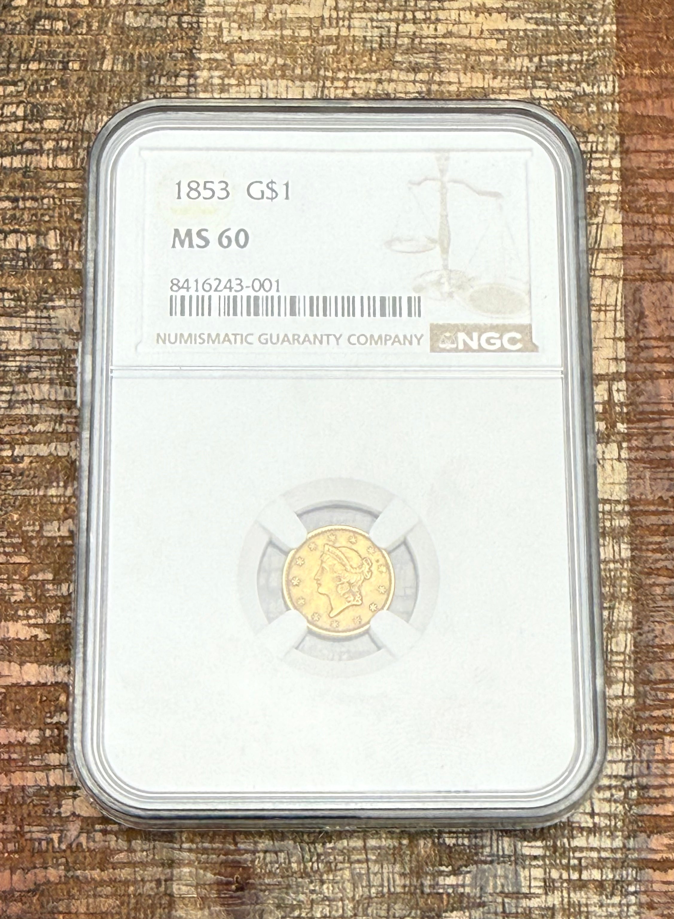 1853 $1 Liberty Head Gold Dollar ~ Type 1 ~ NGC MS60