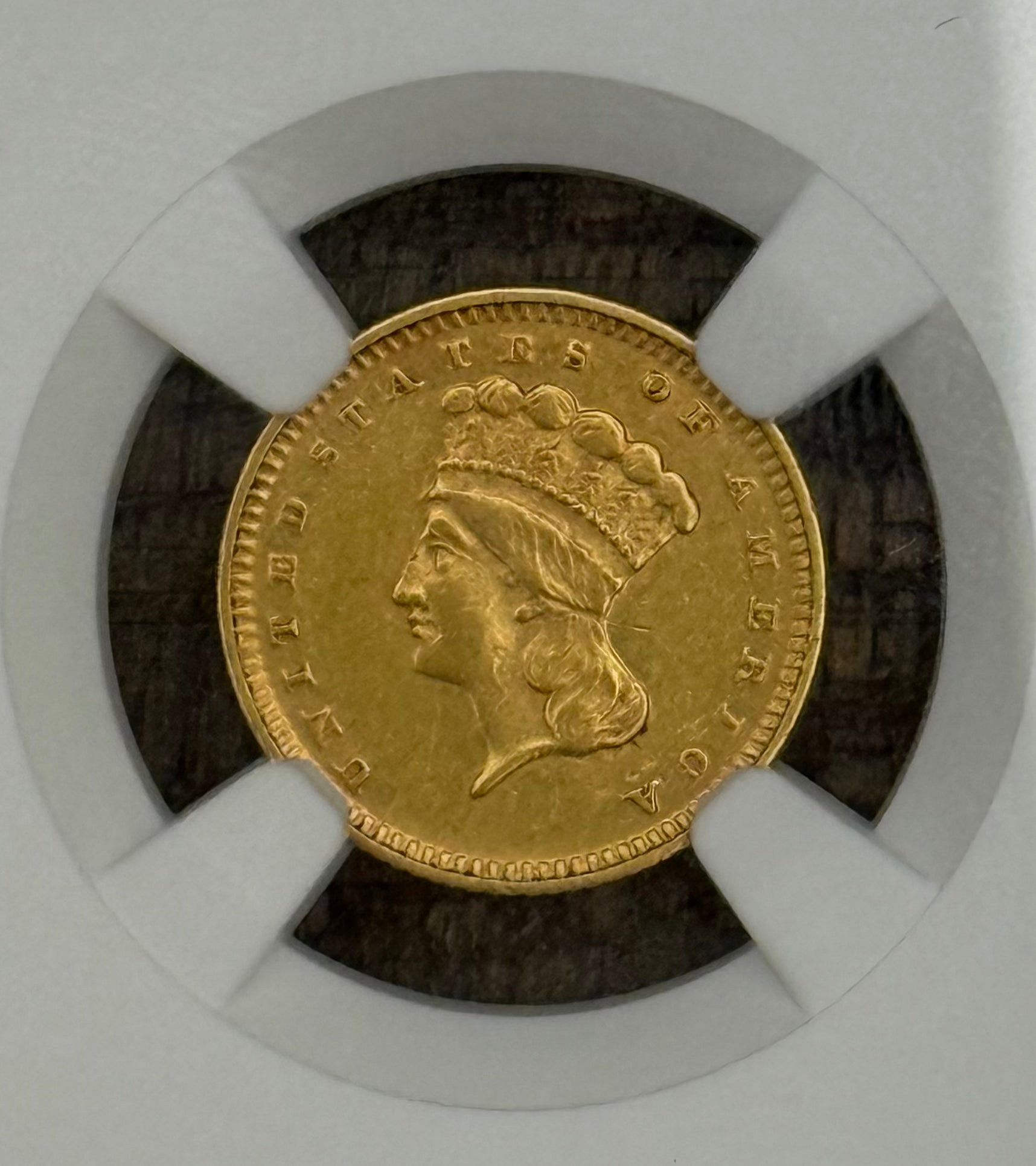 1873 closed 3 ~ $1 Indian Princess Head ~ Variety 3 ~ Gold ~NGC AU50 ~ LOW MINTAGE VARIETY only 1800