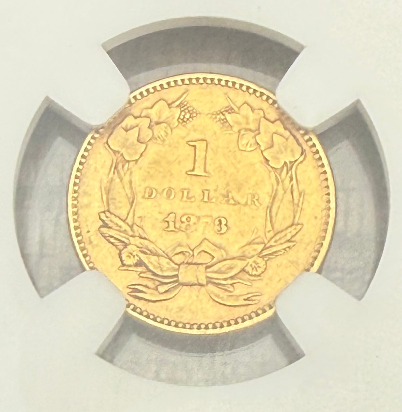 1873 closed 3 ~ $1 Indian Princess Head ~ Variety 3 ~ Gold ~NGC AU50 ~ LOW MINTAGE VARIETY only 1800