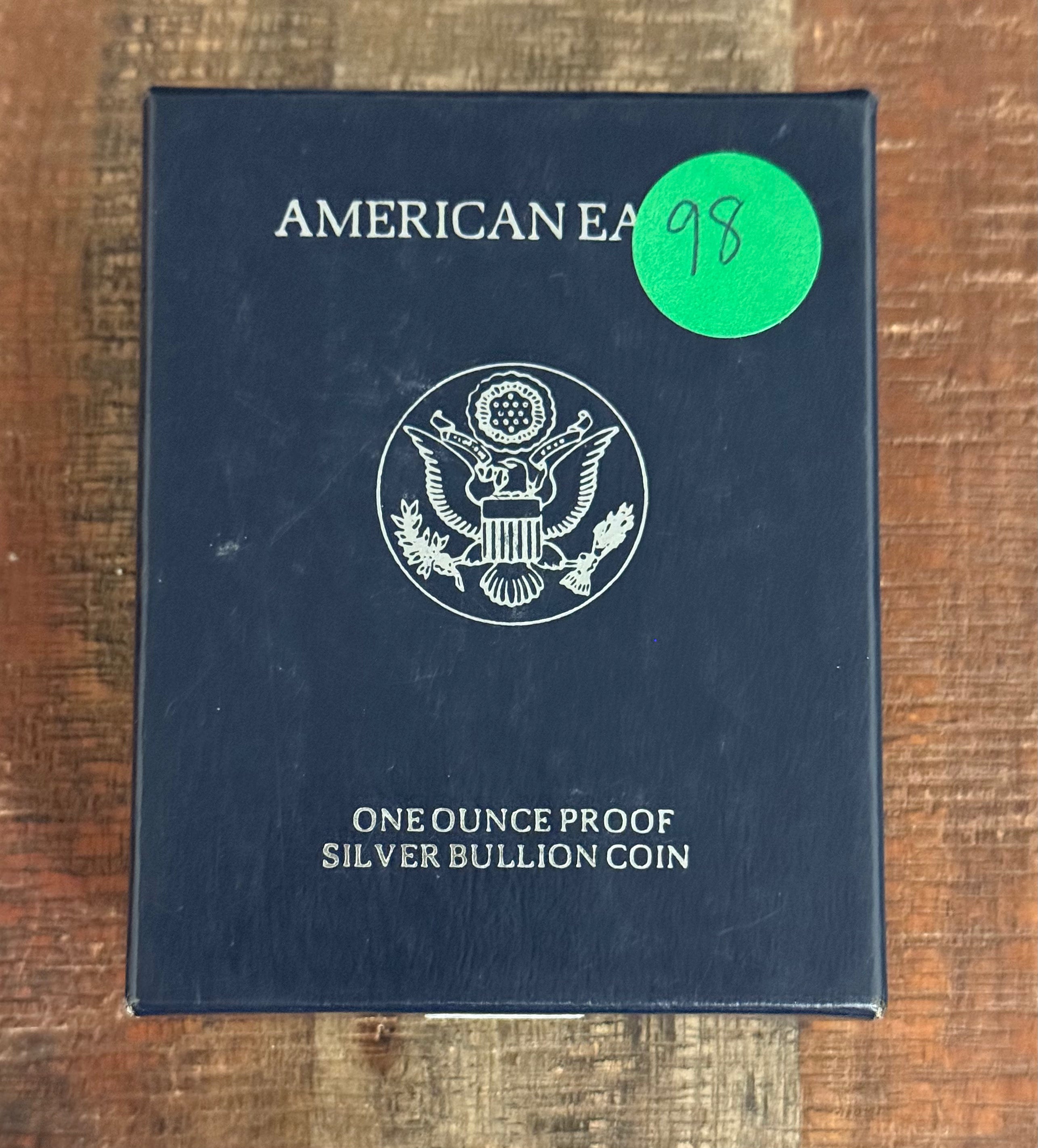 1998 $1 US American Silver Eagle Proof Coin~Capsule, Presentation Case, Box, with COA.
