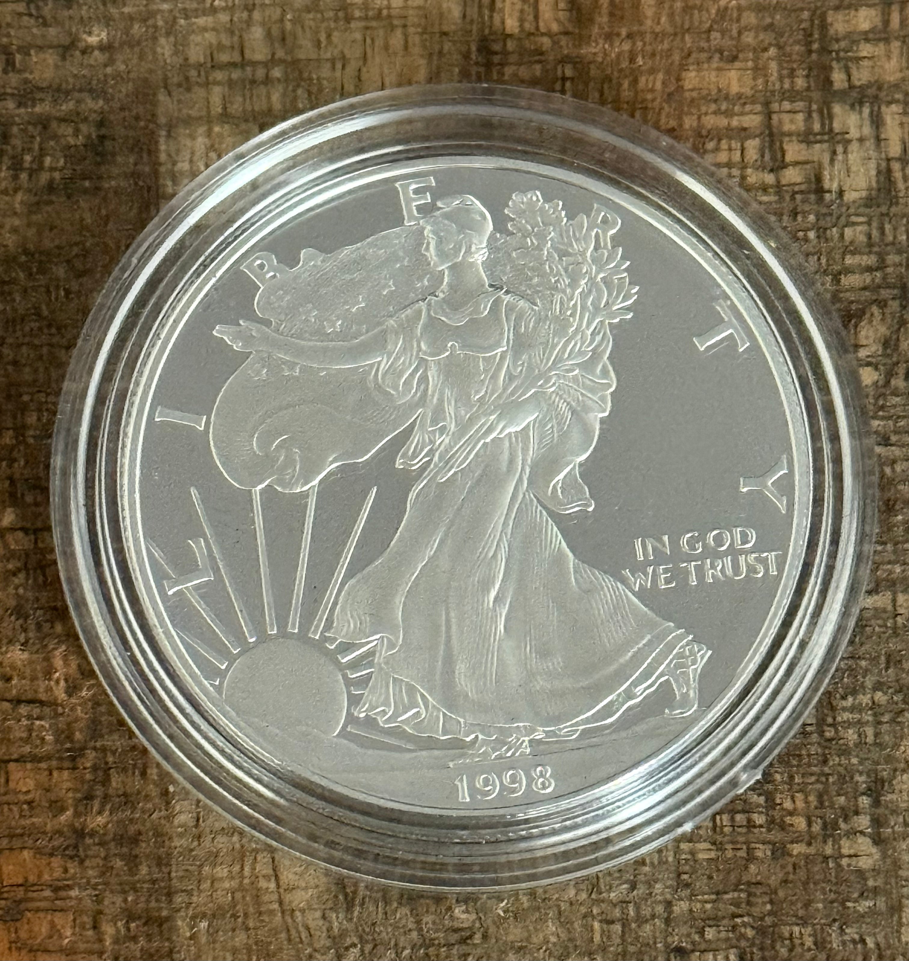 1998 $1 US American Silver Eagle Proof Coin~Capsule, Presentation Case, Box, with COA.