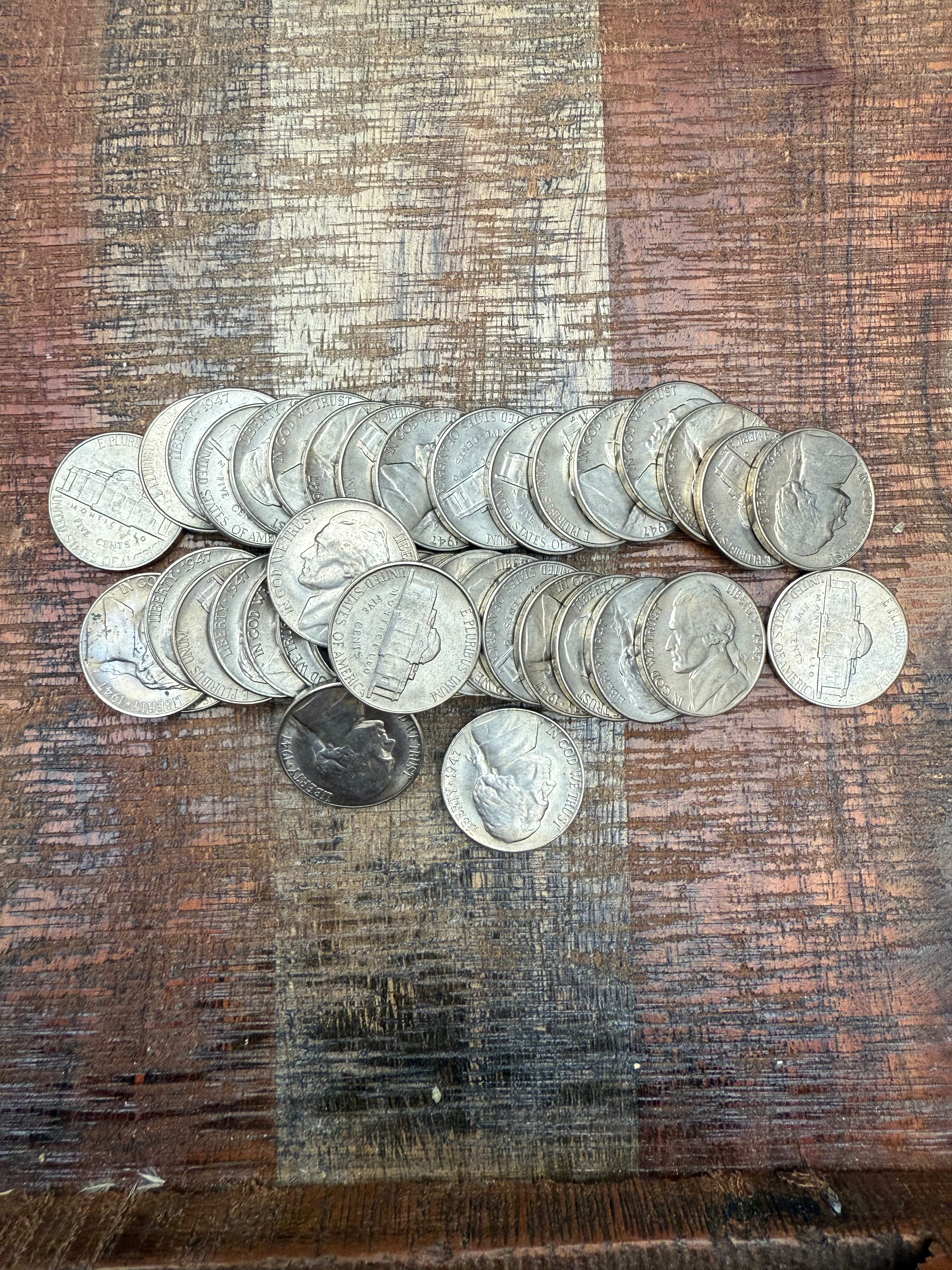 1947-S Jefferson Nickel Roll~GEM BU Rolls of 40~ All Uncirculated in Plastic Tube