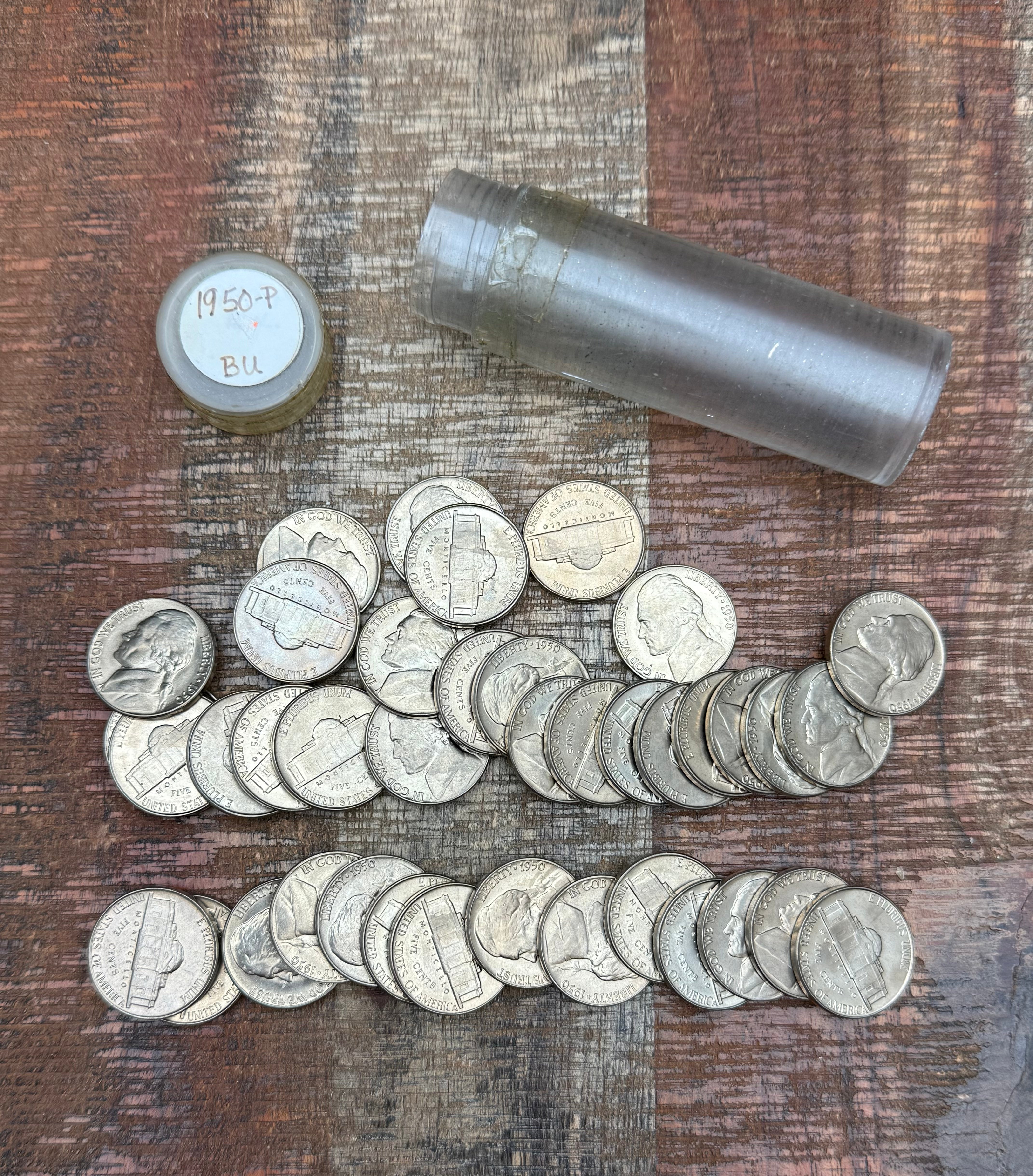 1950-P Jefferson Nickel Roll~GEM BU Rolls of 40~ All Uncirculated in plastic tube