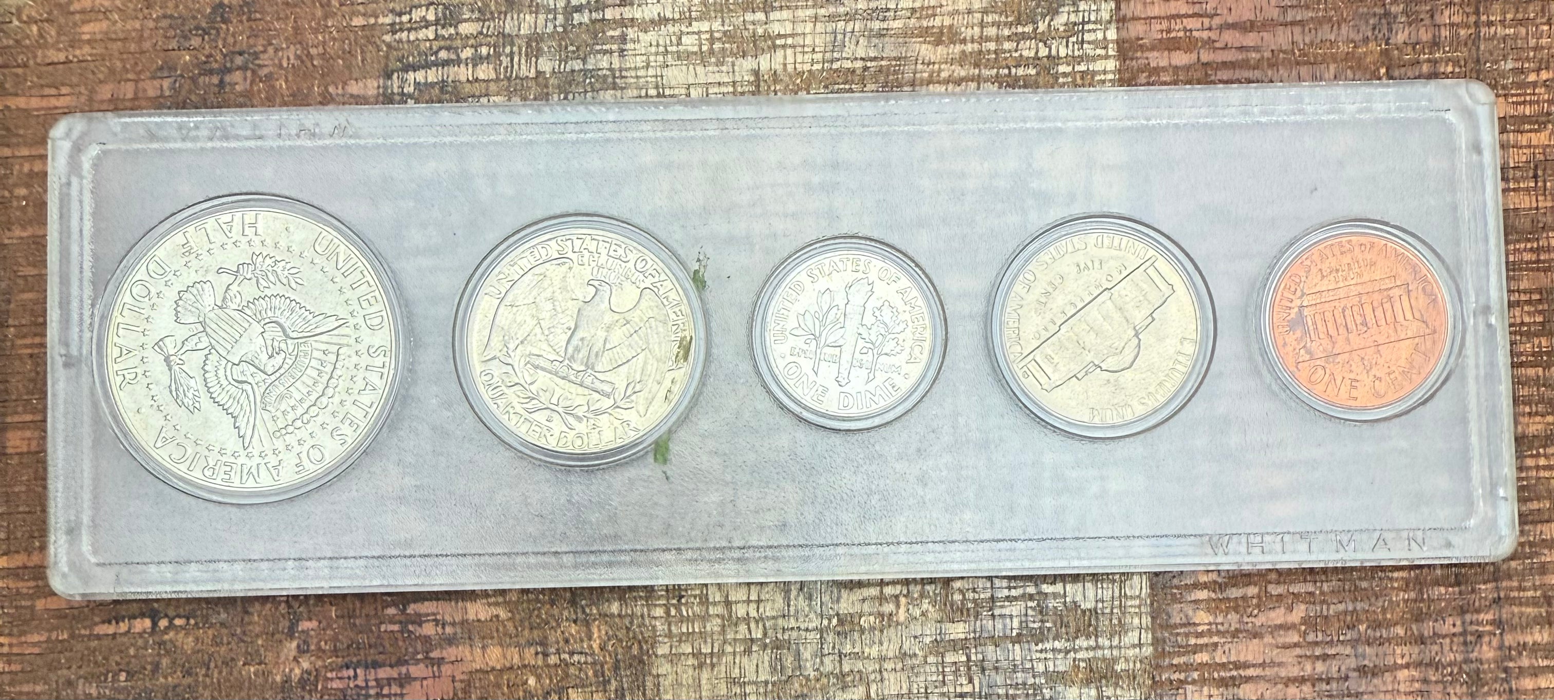 1964 Birth Year Set, 5 coin set with 90% Silver Half Dollar, Quarter, & Dime. (Copy)