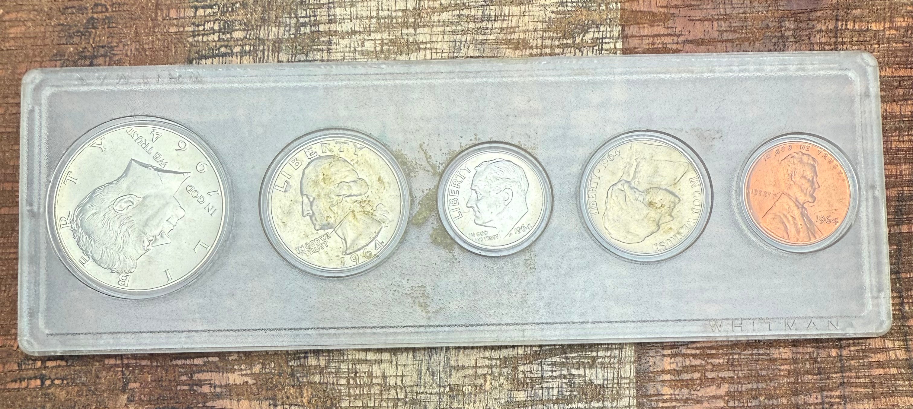 1964 Birth Year Set, 5 coin set with 90% Silver Half Dollar, Quarter, & Dime. (Copy)