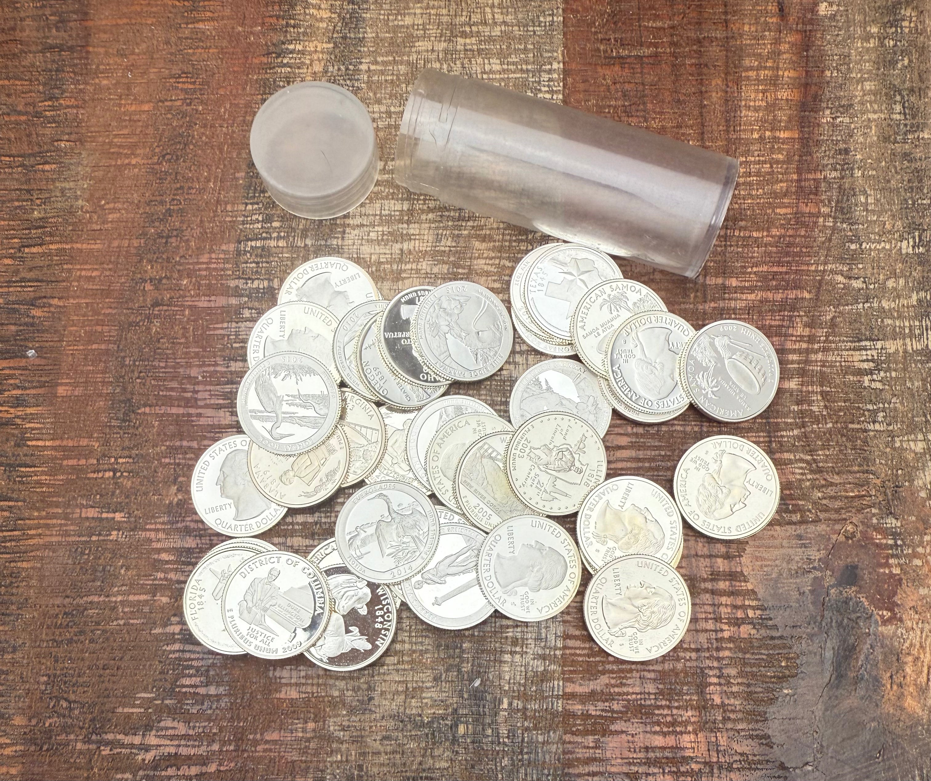 Roll of Silver Proof State Quarters ~ Mixed Dates and States ~ 40 Quarters all BU