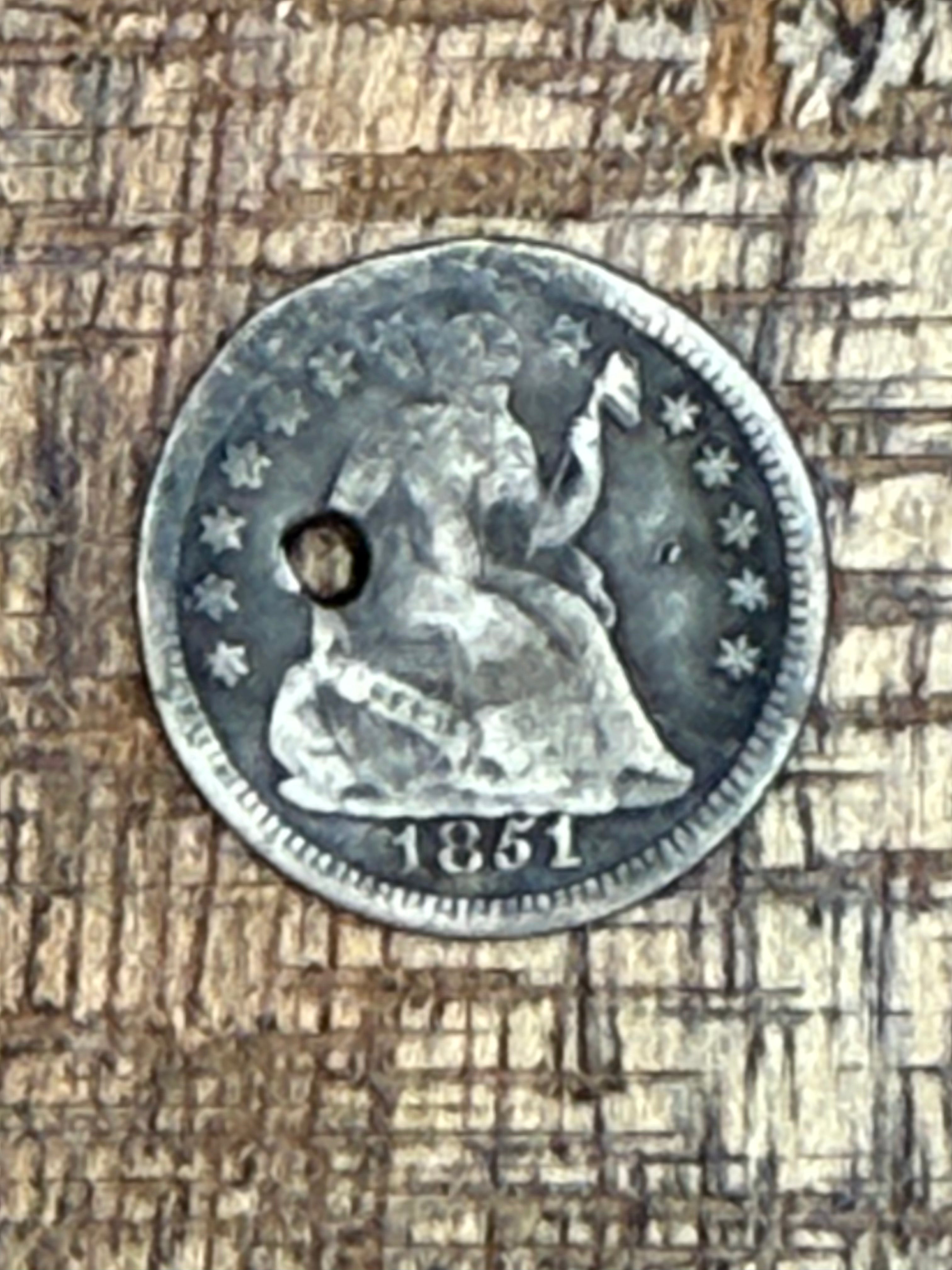 1851-O 5C Half Dime ~ Coin is Holed