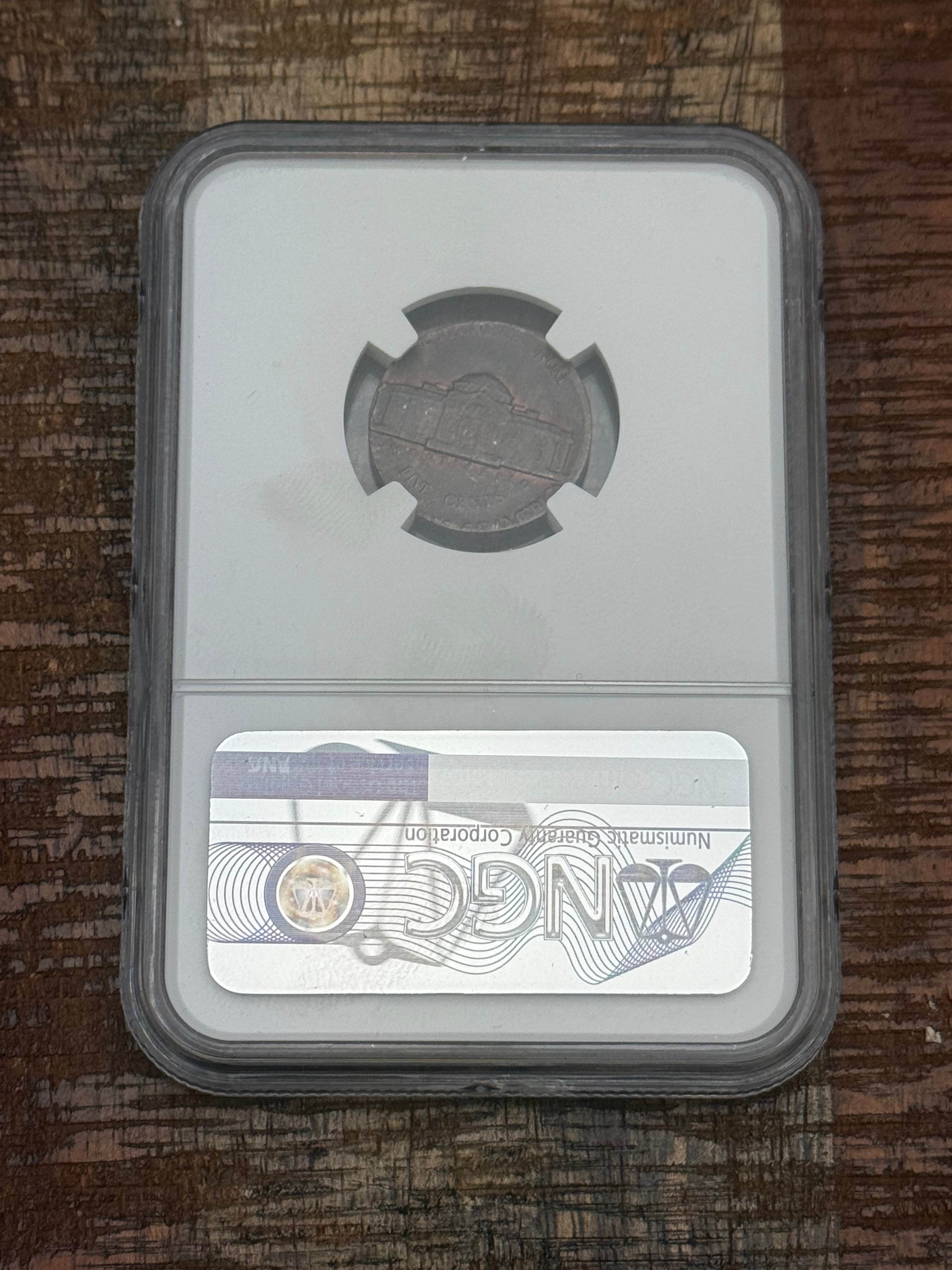 1972-D 5C Jefferson Nickel ~ NGC graded  Mint Error MS63 BN Struck on 1C Blank (3.1g)