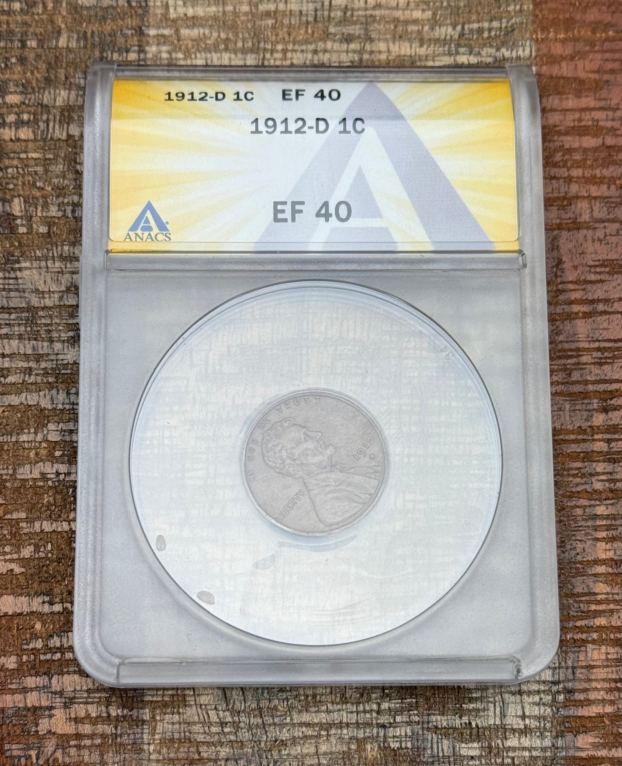 1912-D 1c US Lincoln Wheat Cent ANACS EF40
