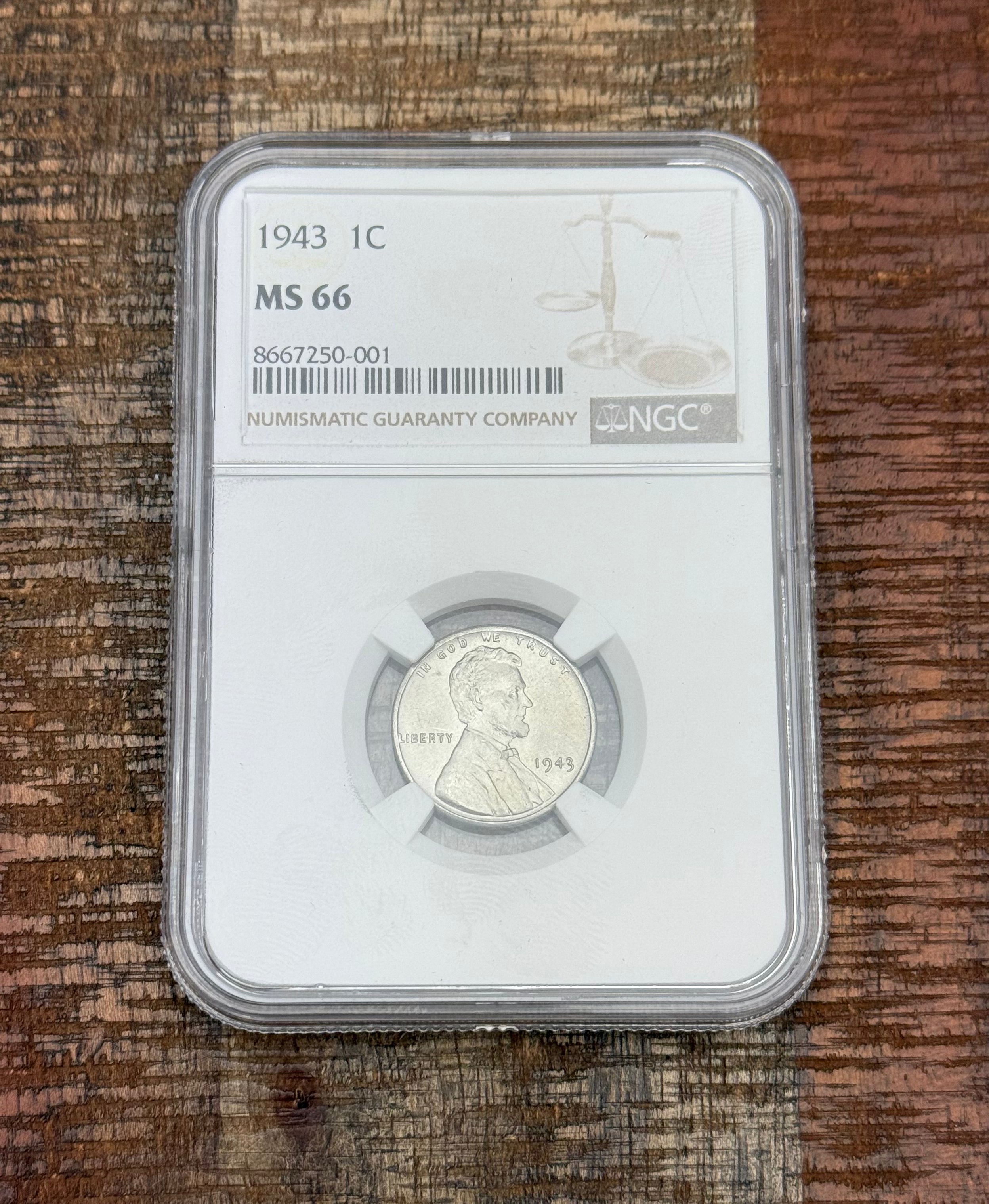 1943 1c US Lincoln Wheat Cent NGC MS66
