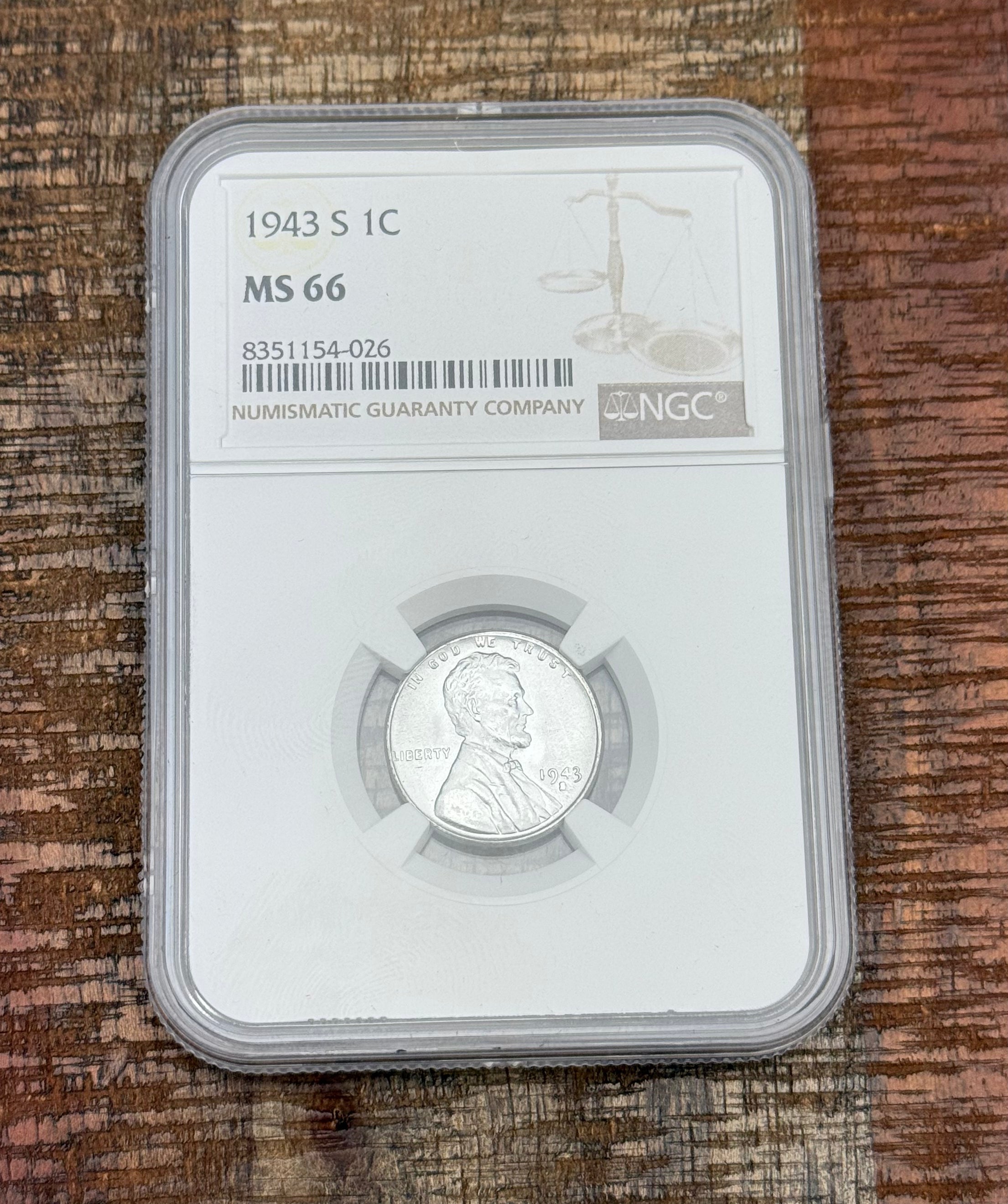 1943-S 1c US Lincoln Wheat Cent NGC MS66