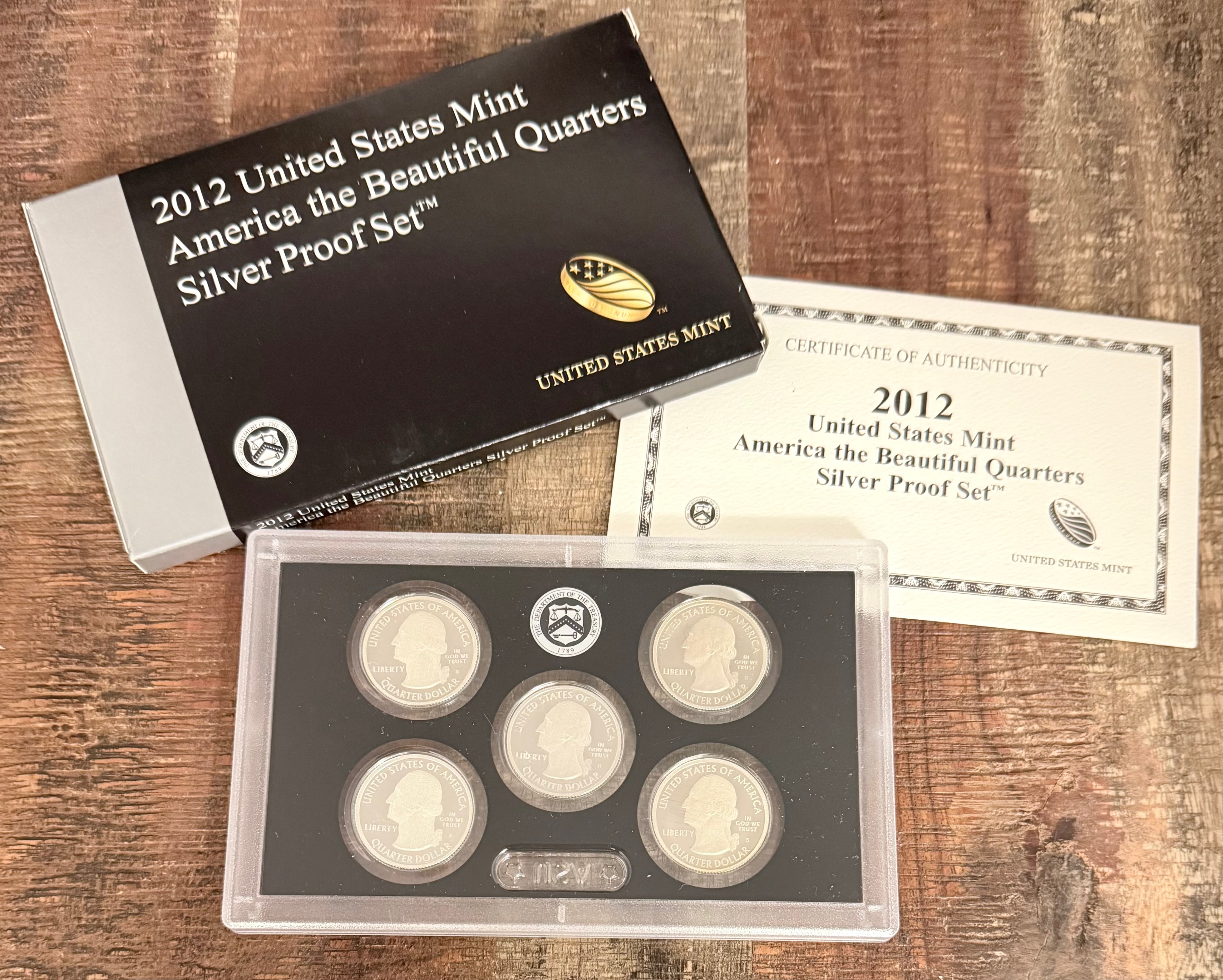 2012 US Mint America the Beautiful Quarters Silver Proof Set in OGP with COA