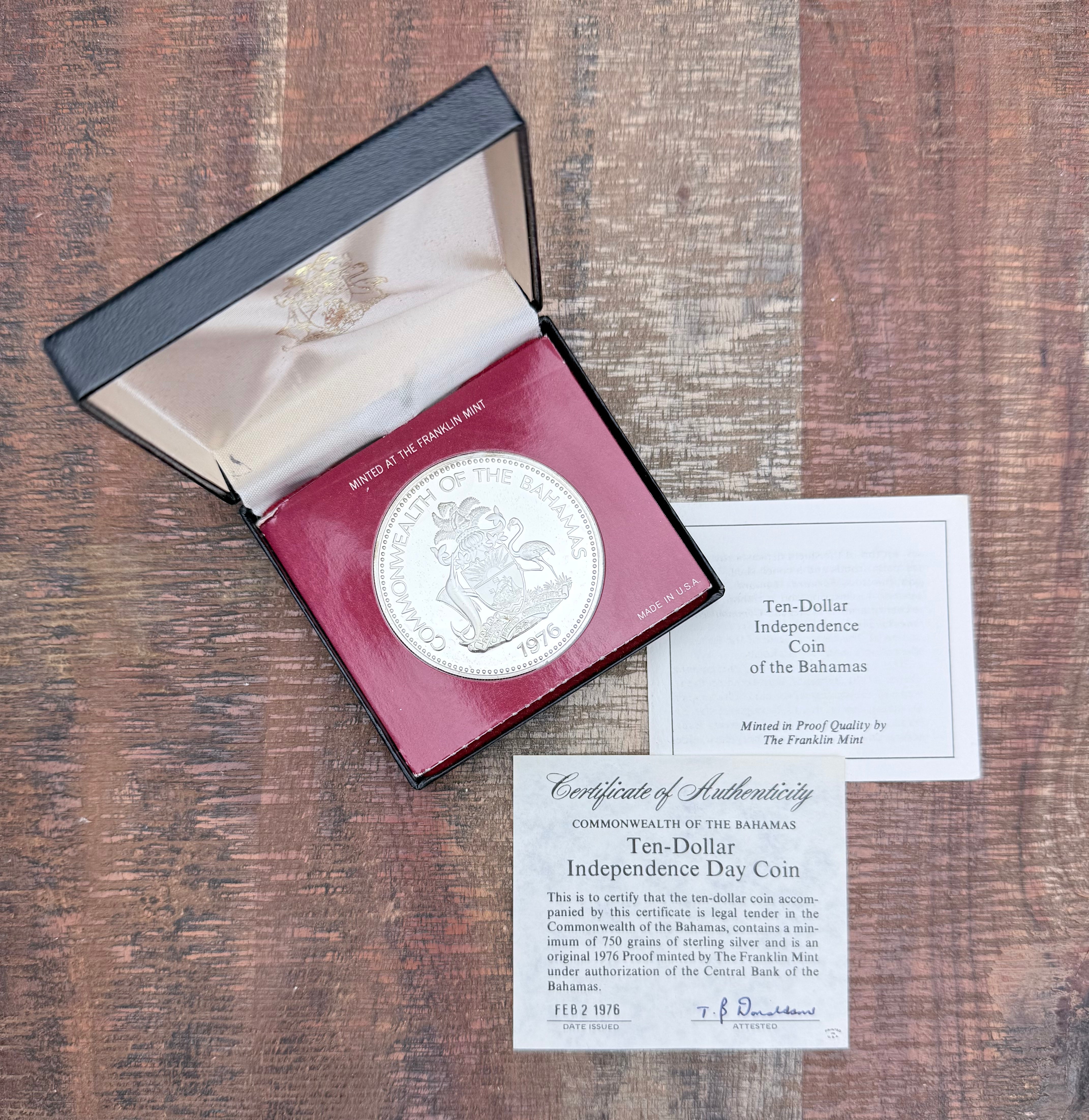 1976 Bahamas $10 Sterling Silver Proof Independence Day Coin