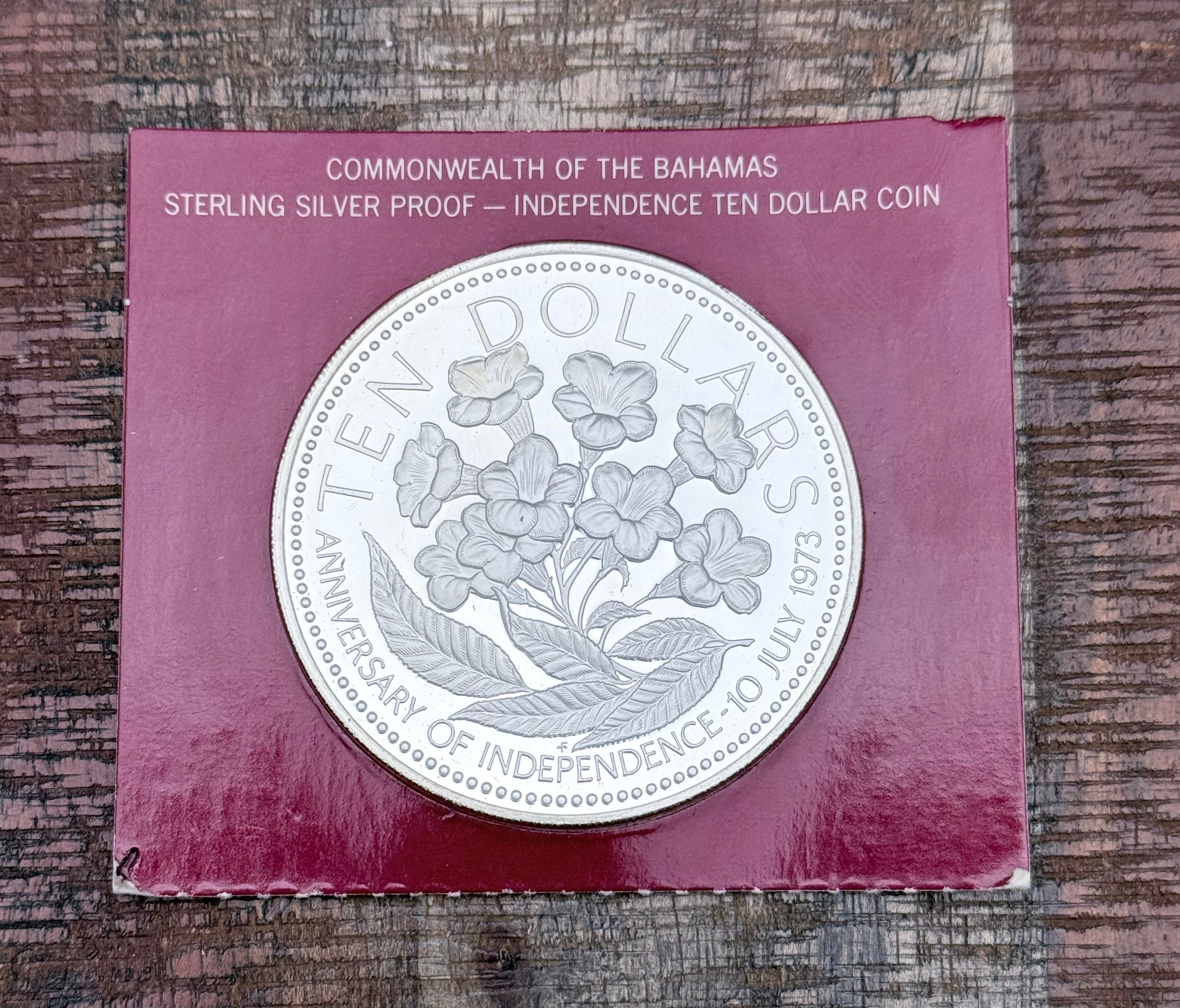 1976 Bahamas $10 Sterling Silver Proof Independence Day Coin