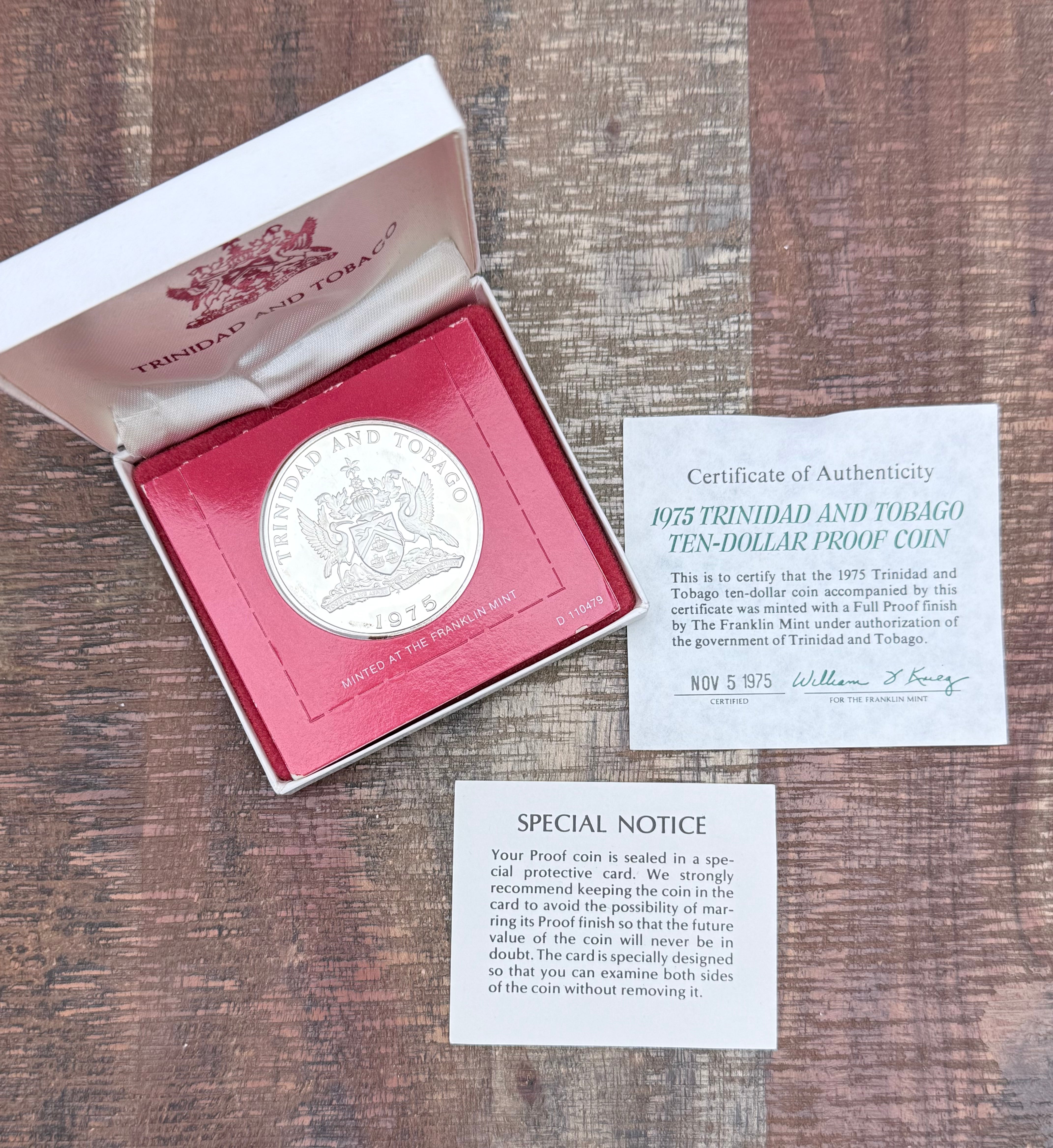 1975 Trinidad & Tobago $10 Sterling Silver Proof Coin