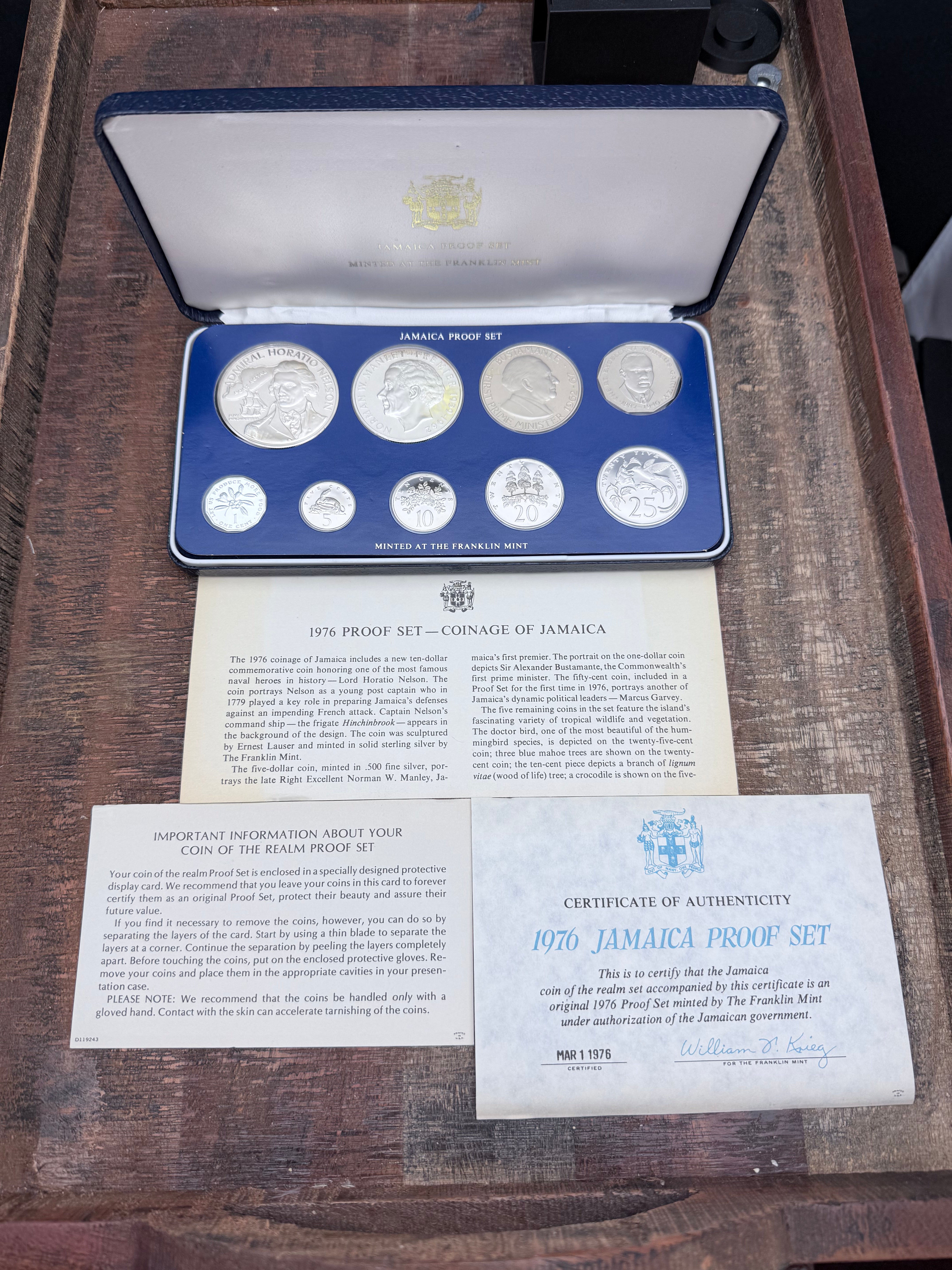 1976 Jamaica 9-Piece Proof Set (w/Box & COA)