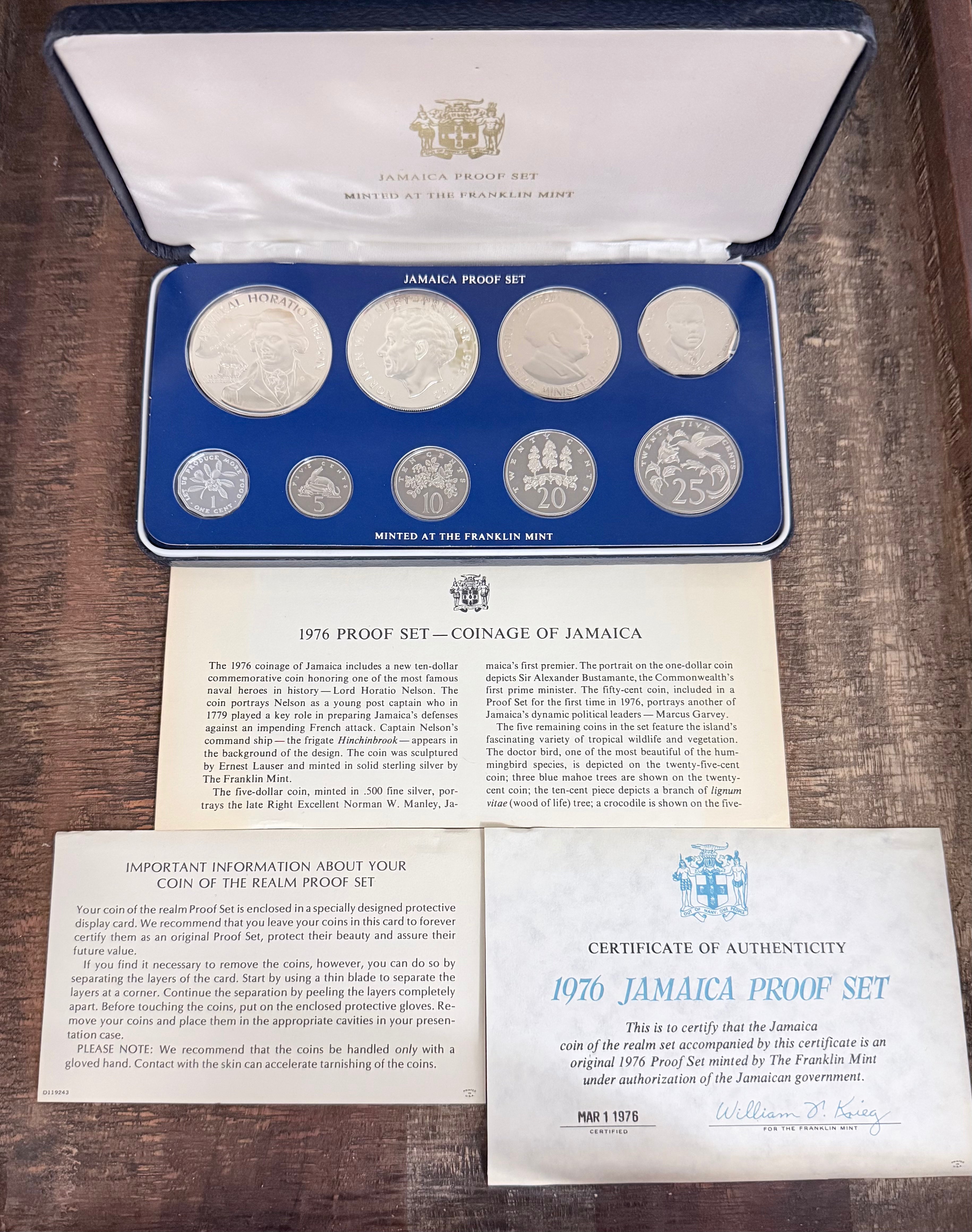 1976 Jamaica 9-Piece Proof Set (w/Box & COA)