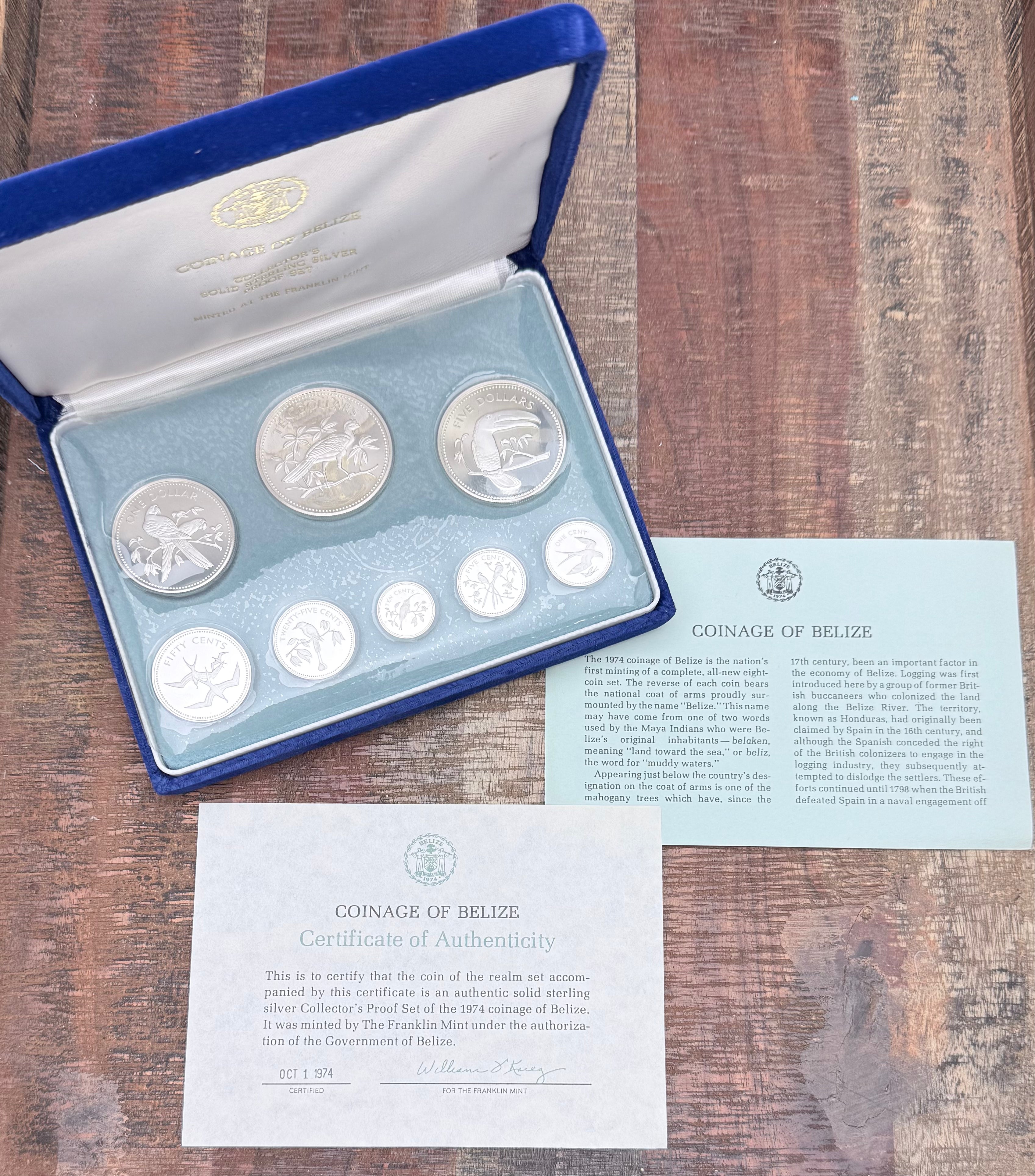 1974 Belize Sterling Silver Poof Set ~ 8 Coins in OGPr