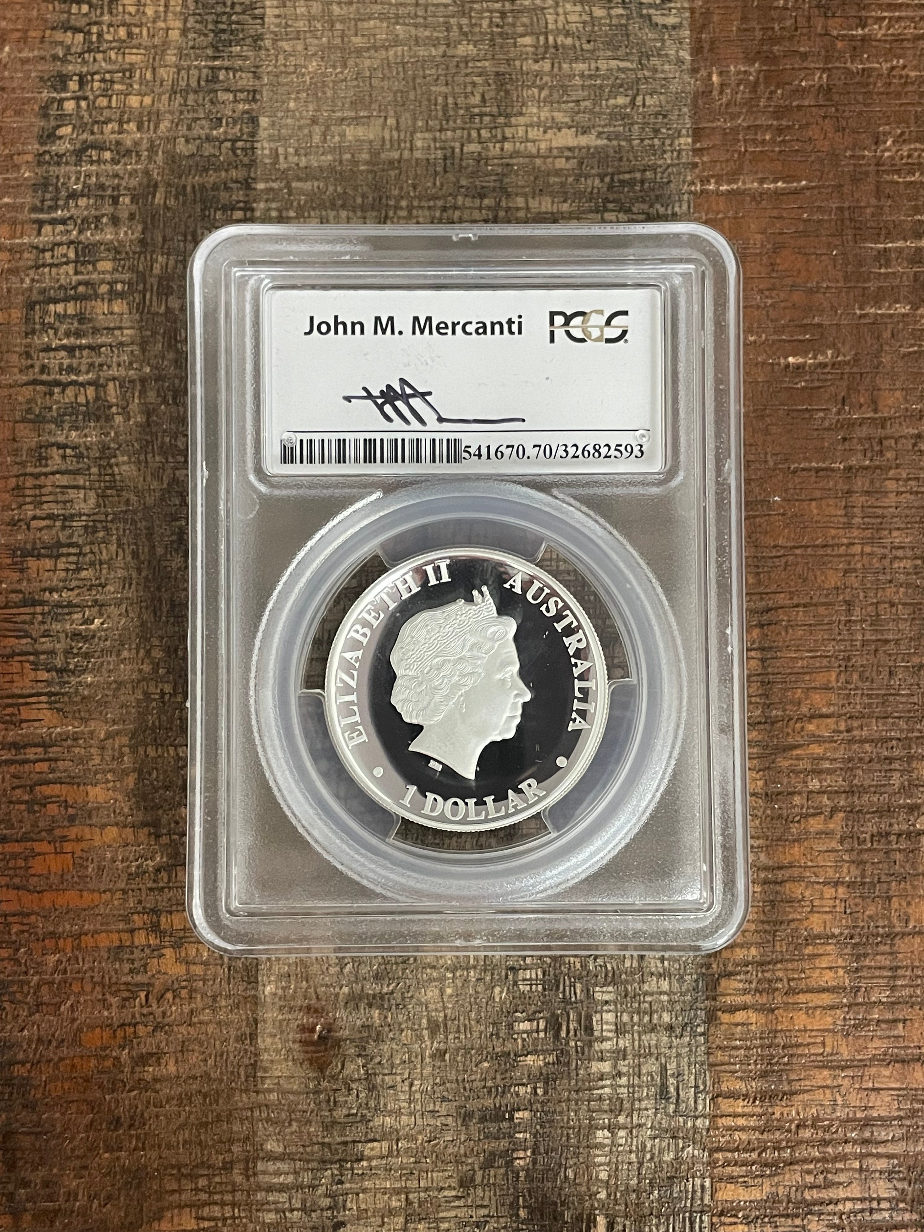 2015-P $1 Australia Eagle High Relief ~ PCGS PR70 DCAM ~ Mercanti Signed ~ Box, case, and COA included.