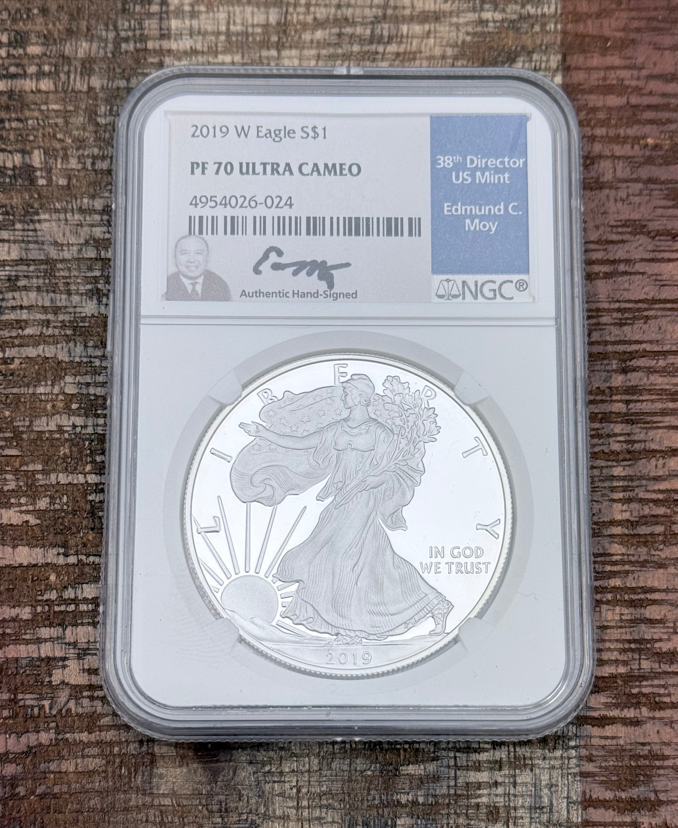 2019-W $1 US American Proof Silver Eagle ~ NGC PF70 Ultra Cameo ~ Signed by Moy