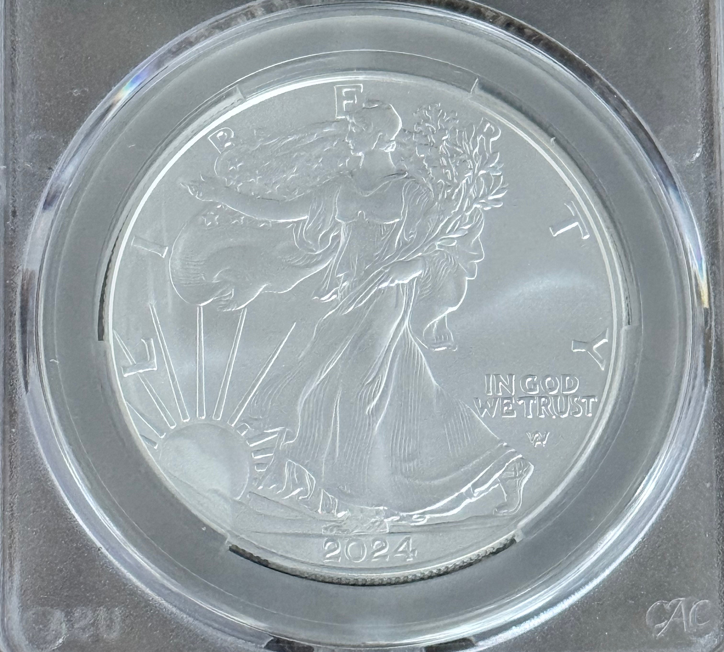 2024 W $1 US American Silver Eagle ~ CAC MS70 ~ First Delivery ~ Magnum Opus Label