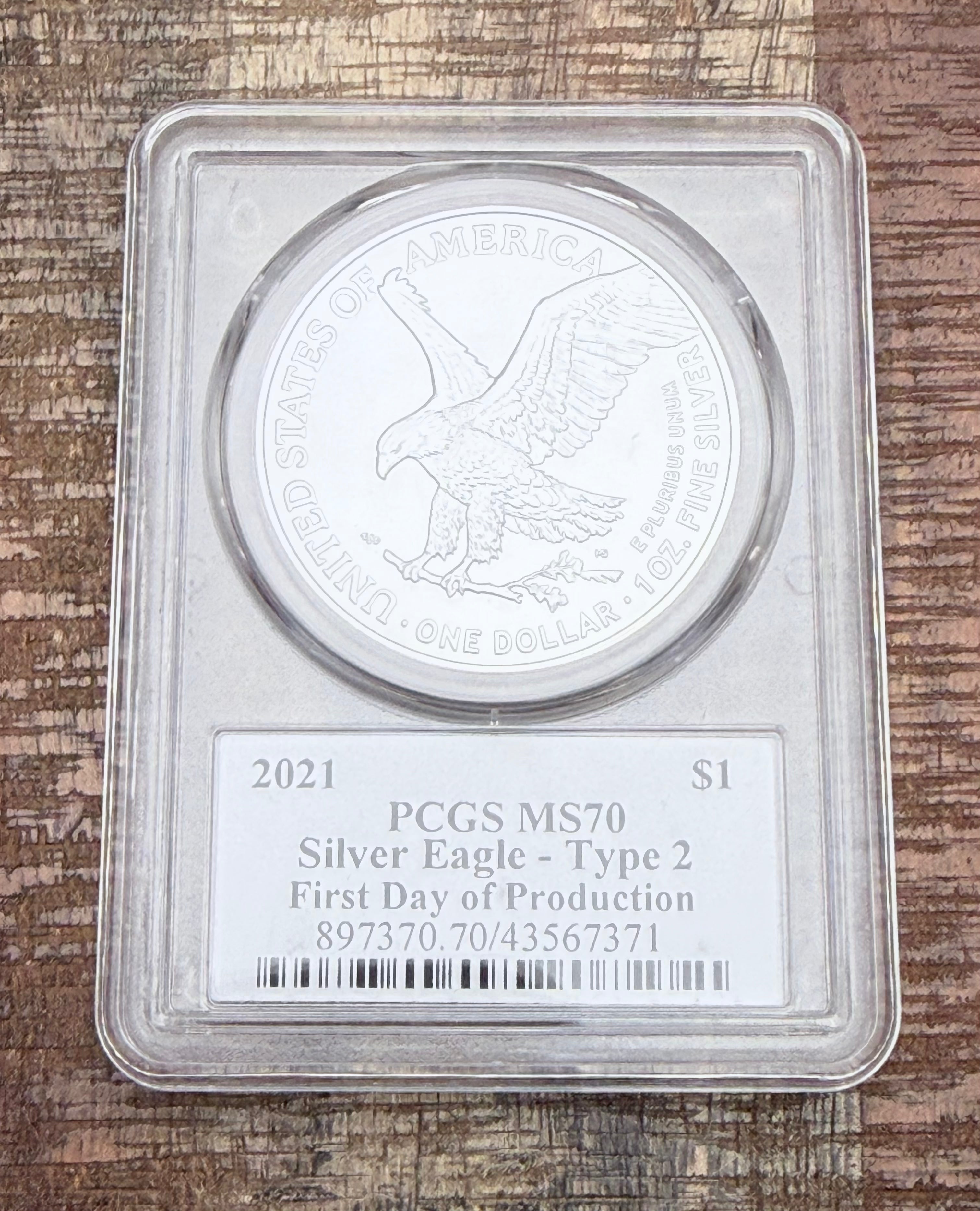 2021 $1 US American Silver Eagle, Eagle Landing T-2, FDOI, PCGS MS70, Damstra signed