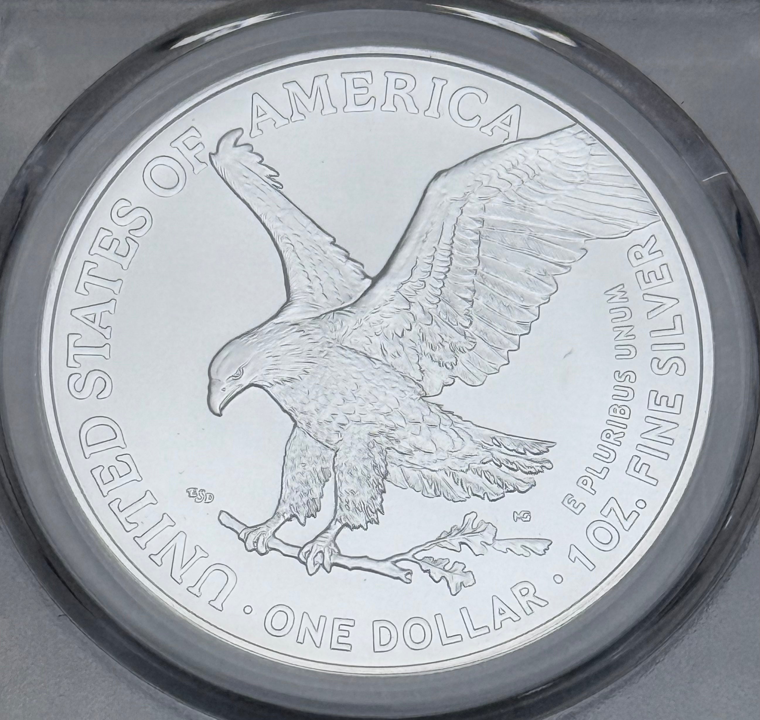 2021 $1 US American Silver Eagle, Eagle Landing T-2, FDOI, PCGS MS70, Damstra signed