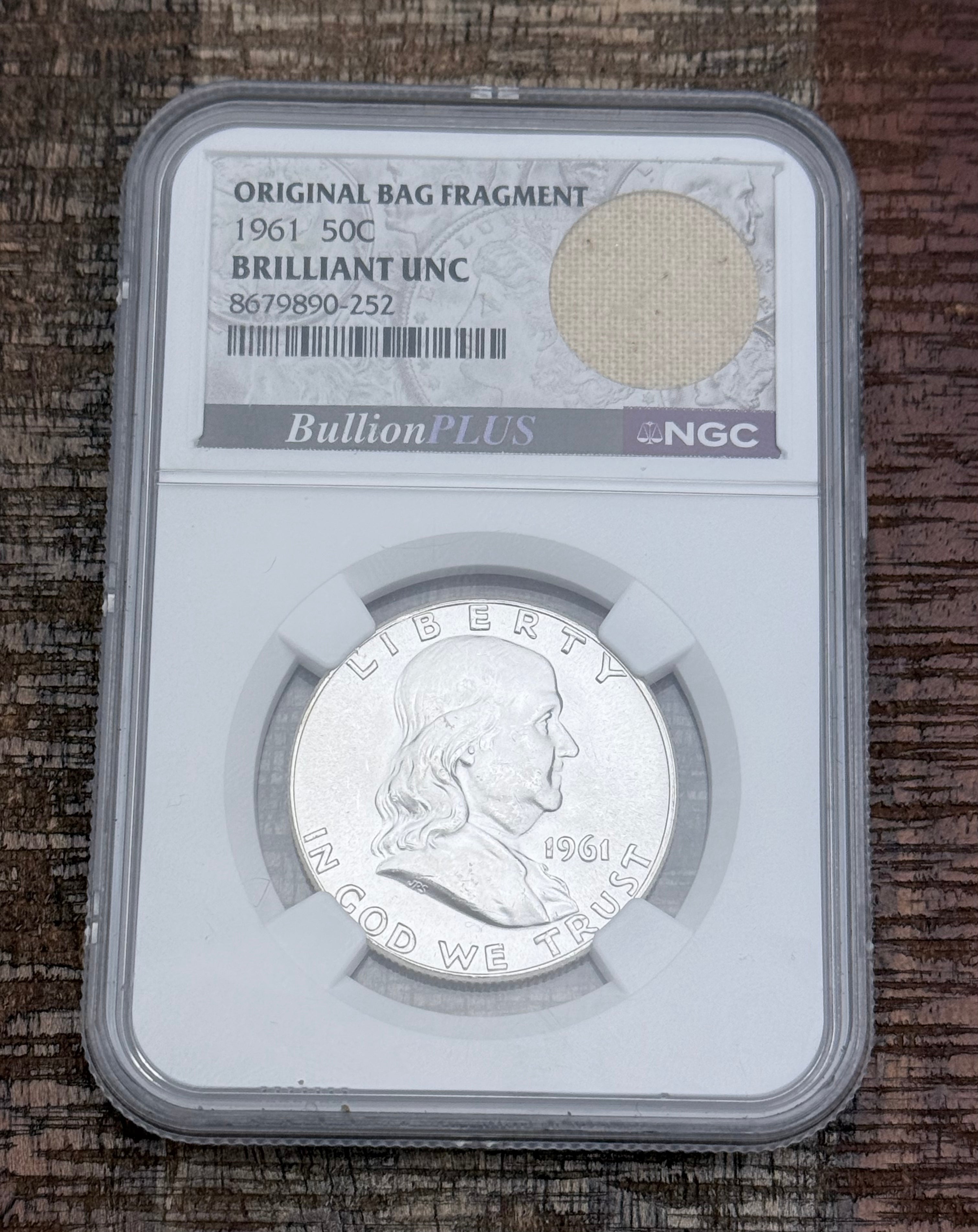 1961 50c Franklin Half Dollar ~ NGC Brilliant Unc ~ Original Bag Fragment