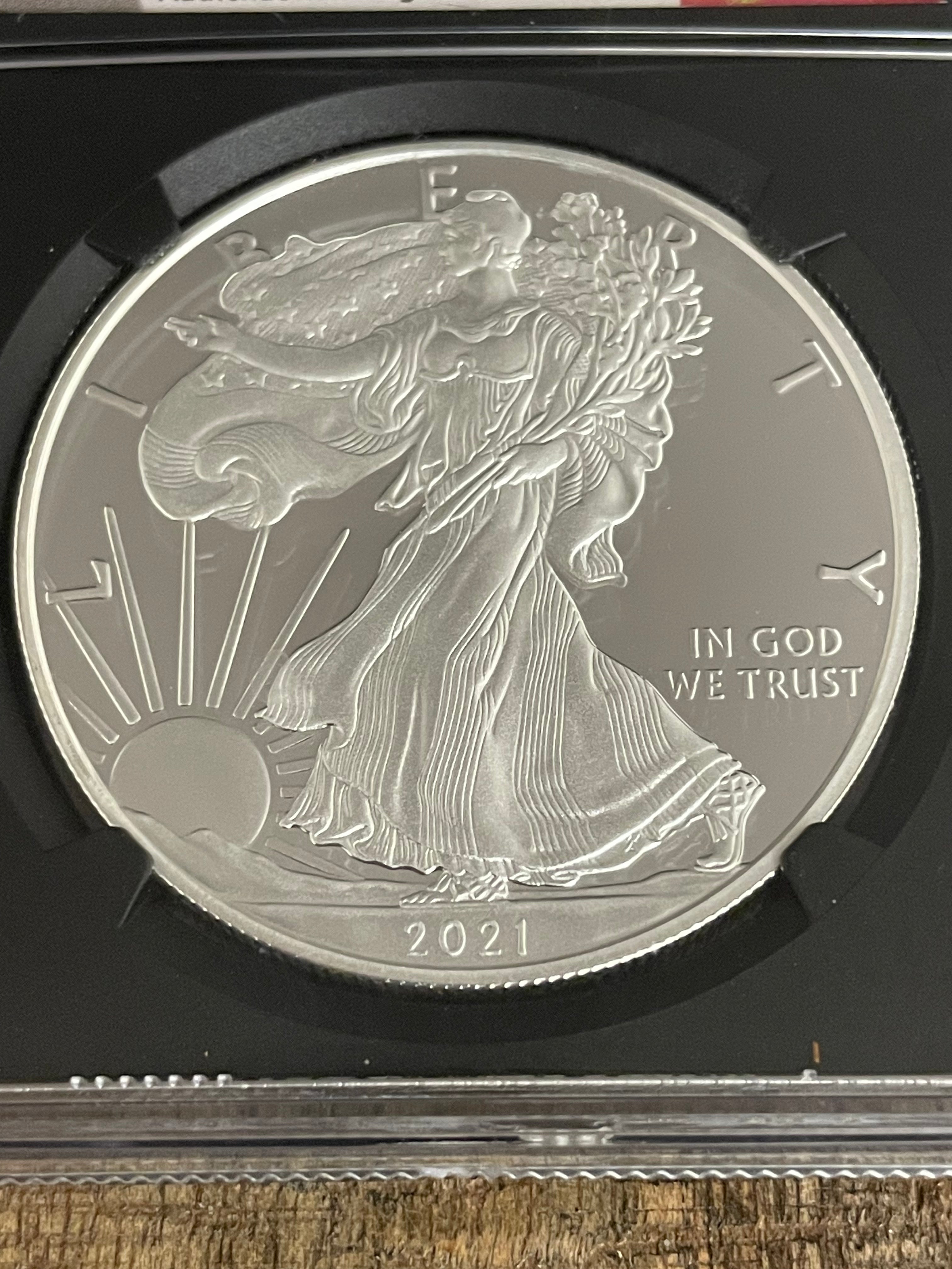 2021-W $1 US American Silver Eagle, Heraldic Eagle T-1, FDOI, NGC PF70 Ultra Cameo, Mercanti Signed