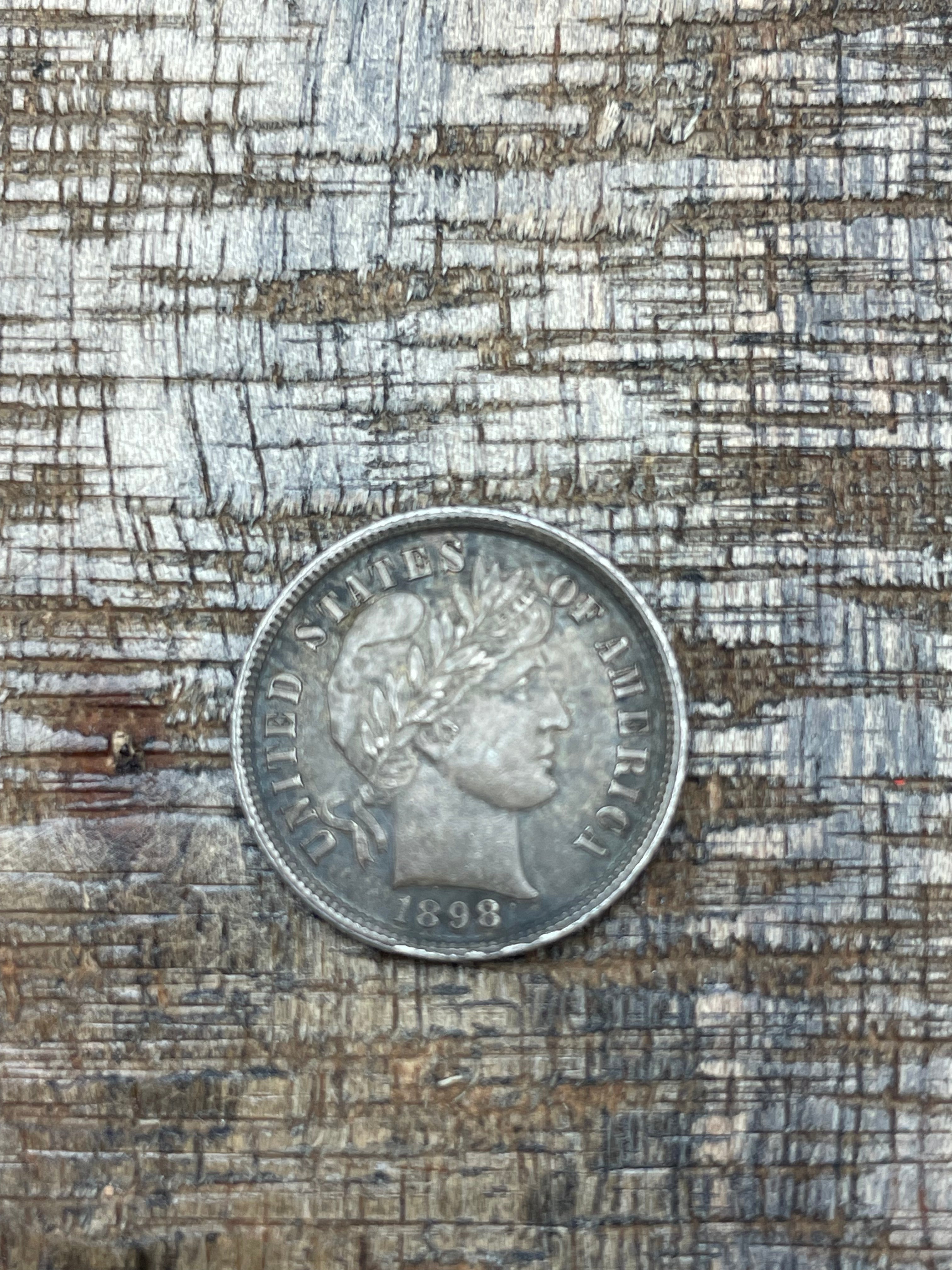 1898 10c US Barber Dime - 90% Silver ~ Toned ~ Full LIBERTY ~ Beautiful Coin