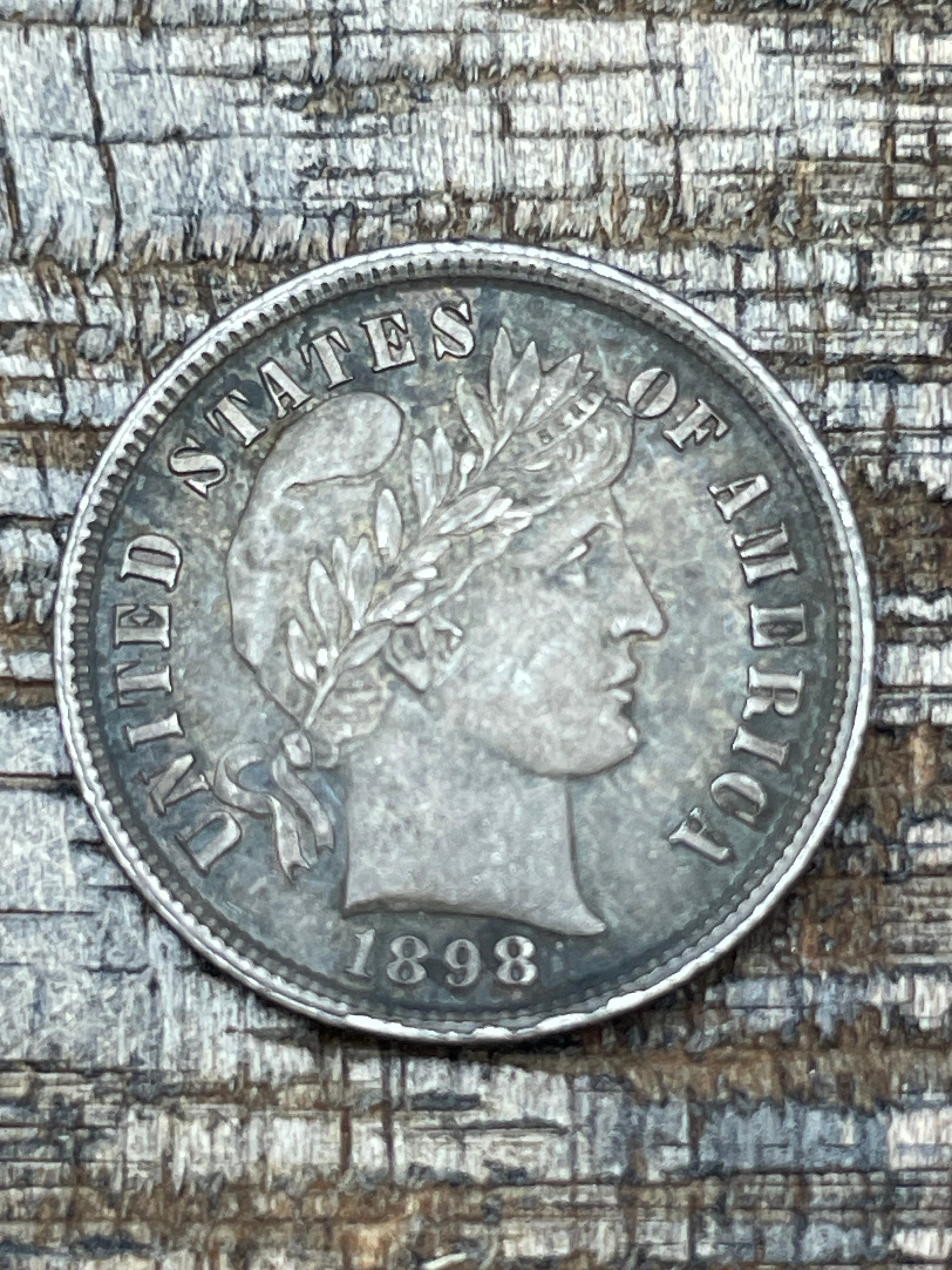 1898 10c US Barber Dime - 90% Silver ~ Toned ~ Full LIBERTY ~ Beautiful Coin