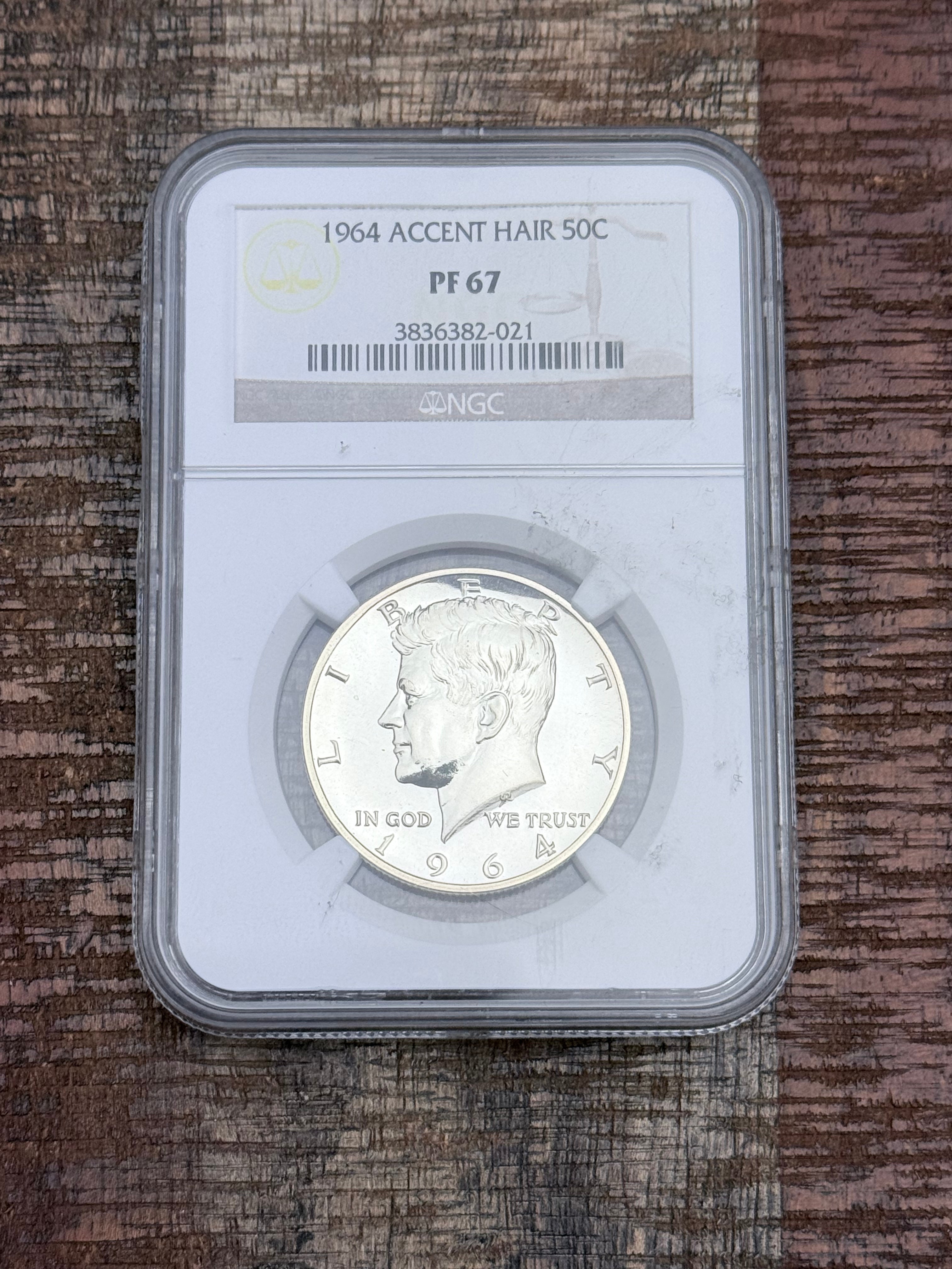 1964 50C Silver Kennedy Half Dollar~Accent Hair~NGC PF67