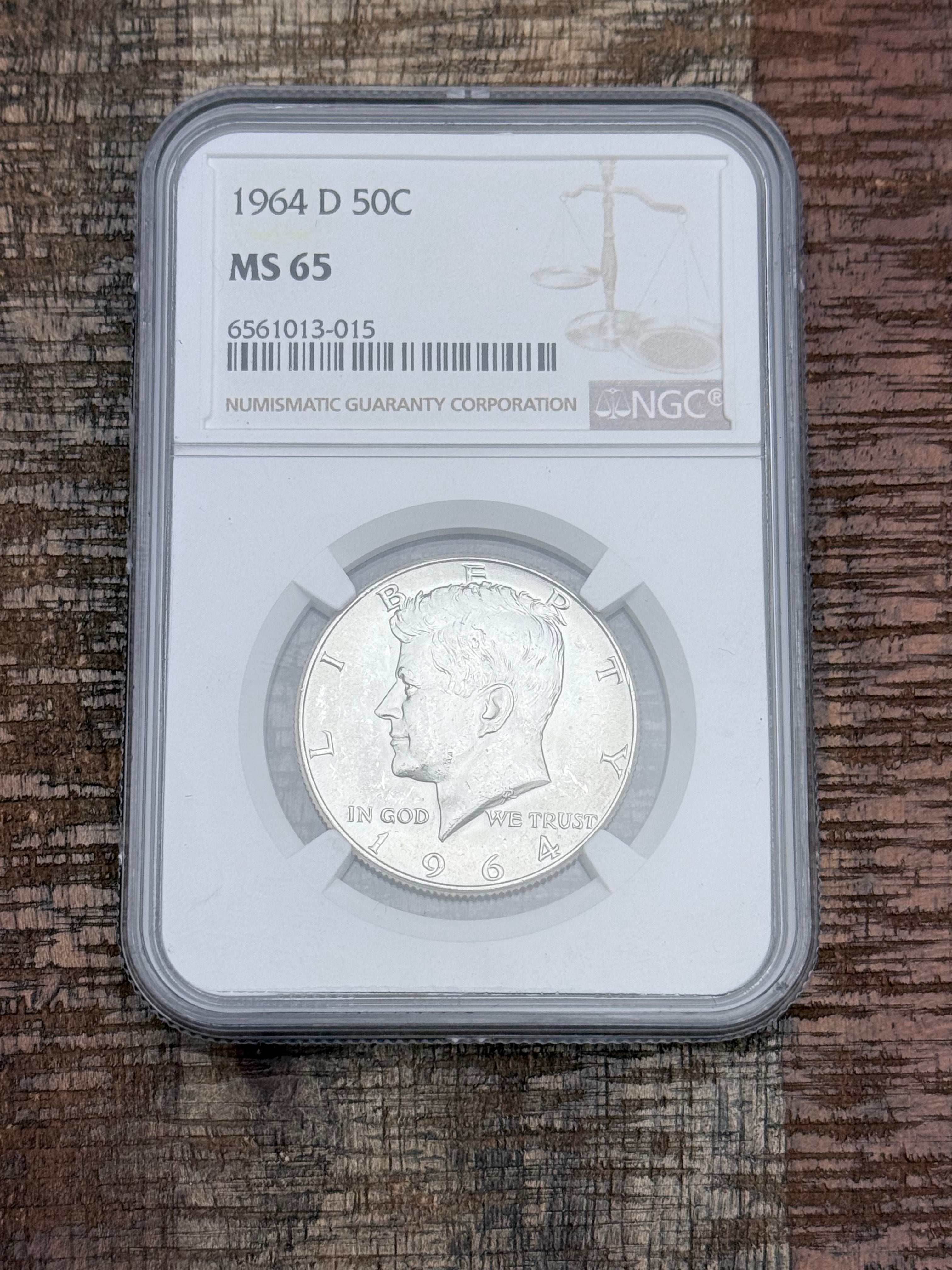 1964-D 50C Silver Kennedy Half Dollar~NGC MS65