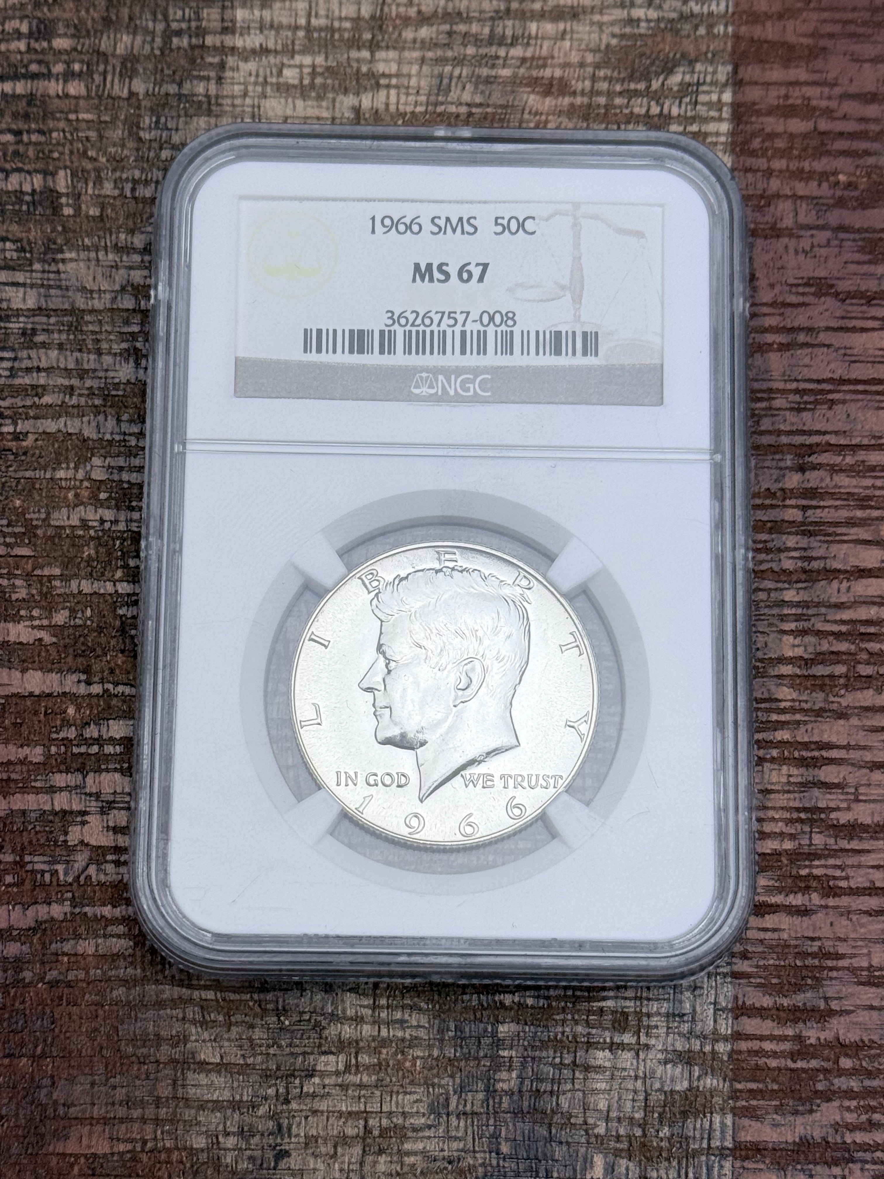 1966 SMS 50C Silver Kennedy Half Dollar~NGC MS67