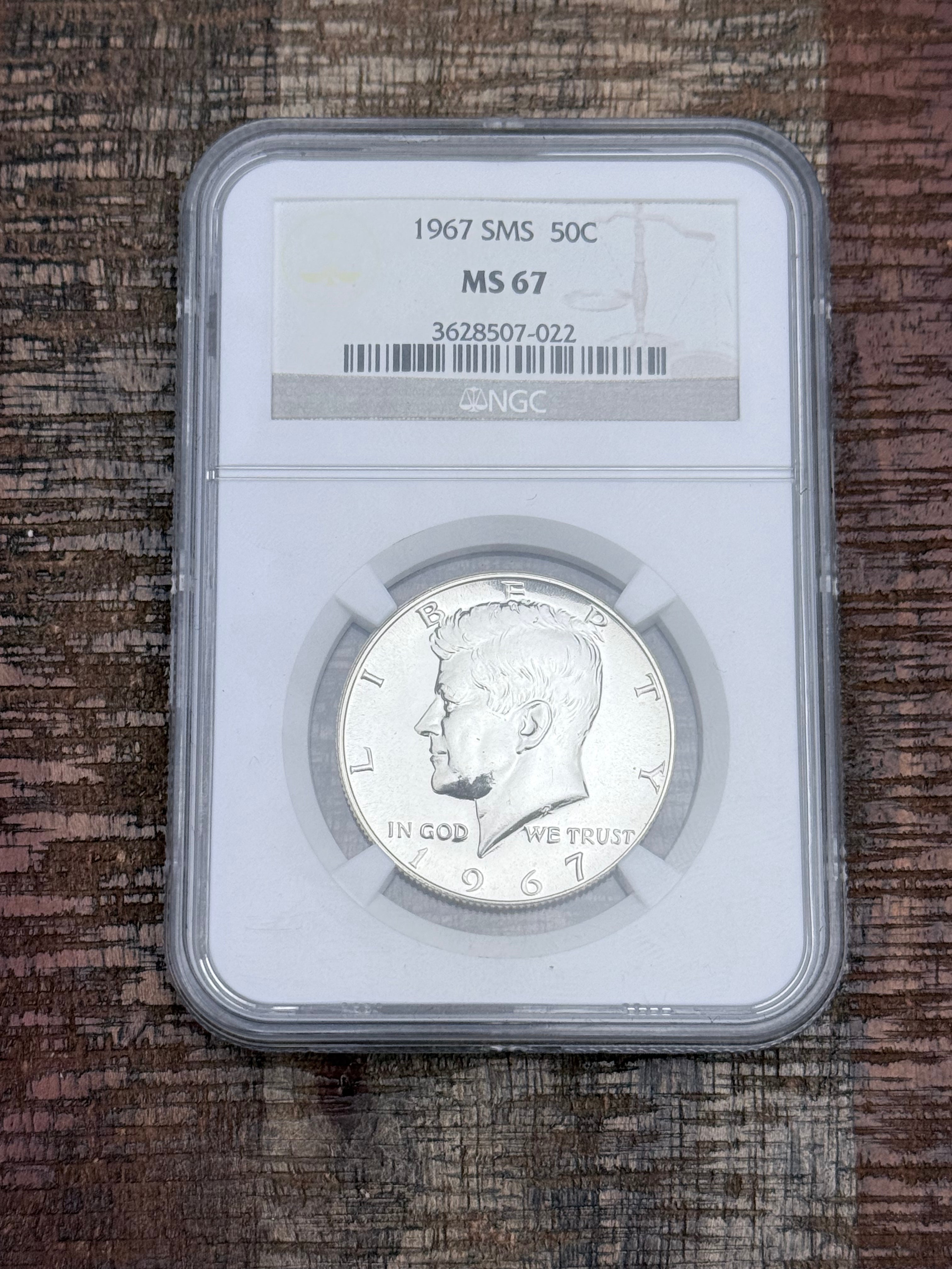 1967 SMS 50C Silver Kennedy Half Dollar~NGC MS67